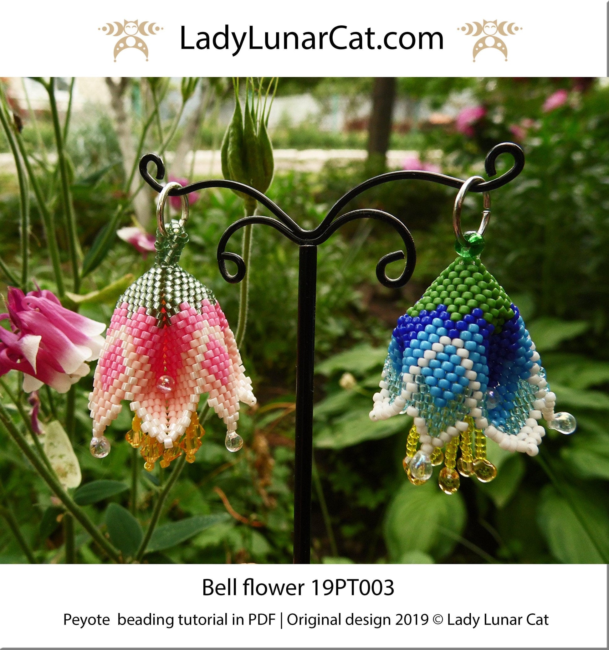 Beading tutorial for 3d peyote pod Bell flowers 19PT003 LadyLunarCat