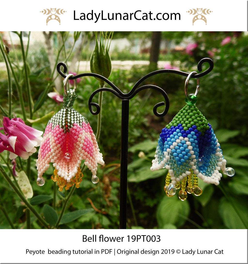 Beading tutorial for 3d peyote pod Bell flowers 19PT003 LadyLunarCat