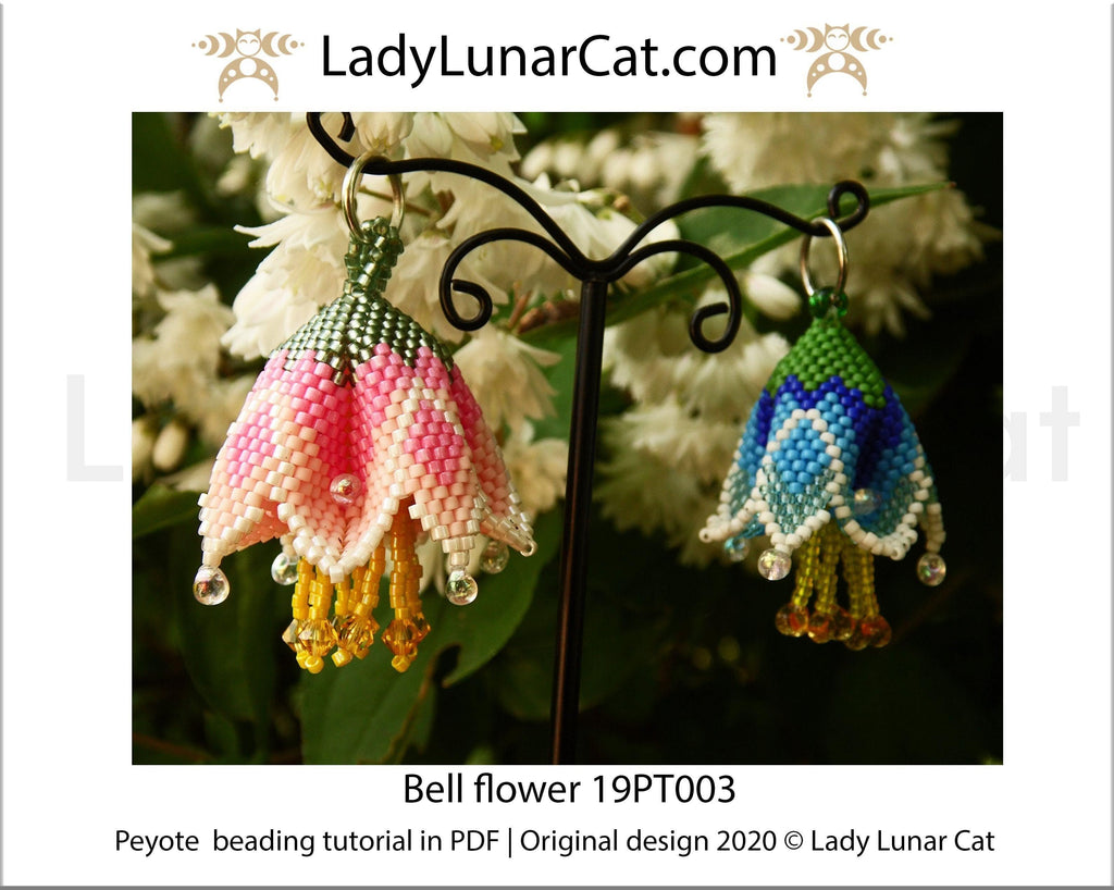Beading tutorial for 3d peyote pod Bell flowers 19PT003 LadyLunarCat
