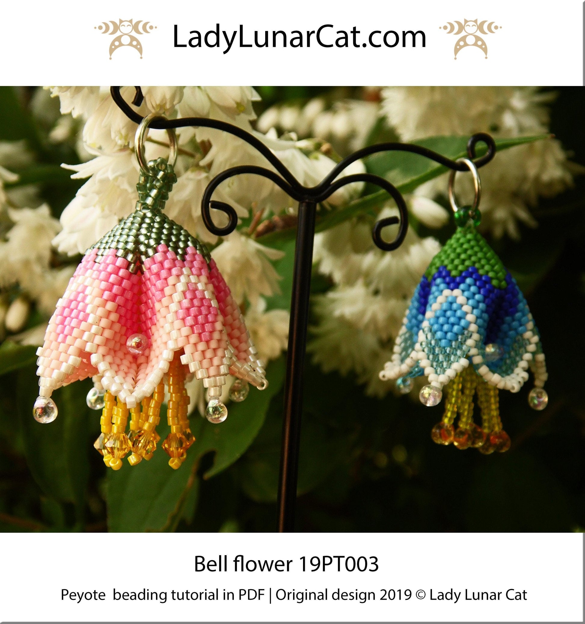 Beading tutorial for 3d peyote pod Bell flowers 19PT003 LadyLunarCat