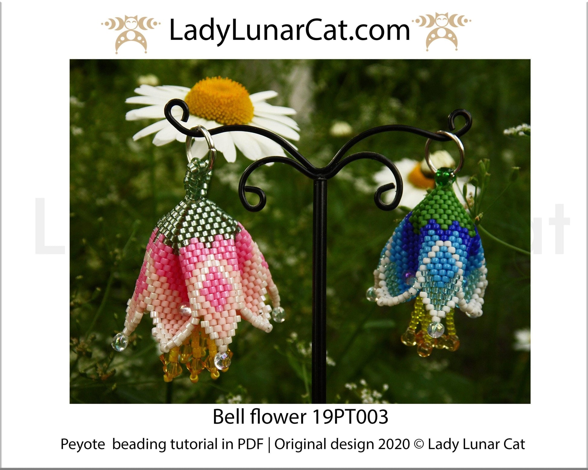 Beading tutorial for 3d peyote pod Bell flowers 19PT003 LadyLunarCat