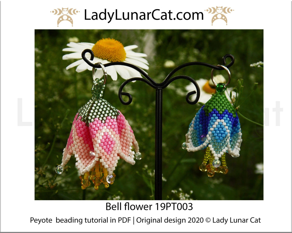 Beading tutorial for 3d peyote pod Bell flowers 19PT003 LadyLunarCat