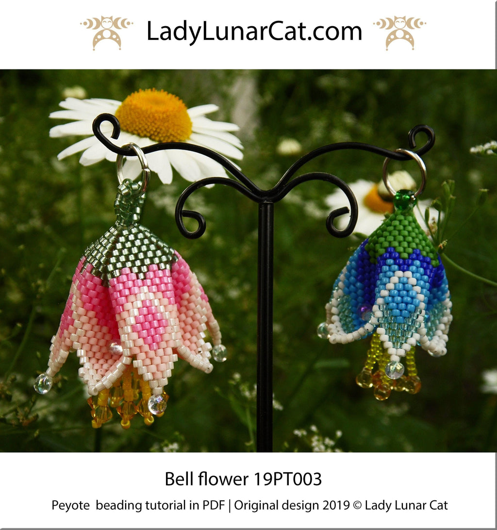 Beading tutorial for 3d peyote pod Bell flowers 19PT003 LadyLunarCat