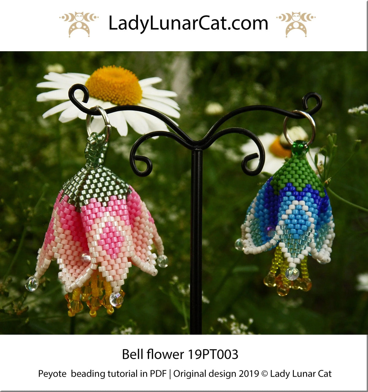 Beading tutorial for 3d peyote pod Bell flowers 19PT003 LadyLunarCat