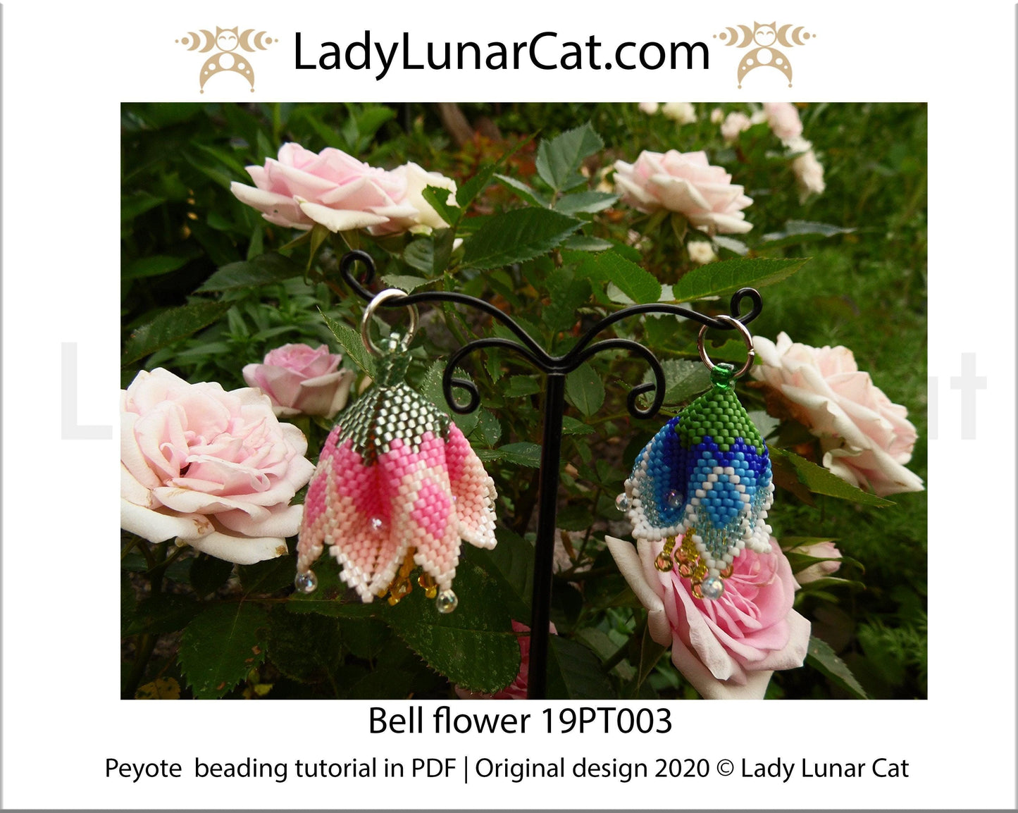 Beading tutorial for 3d peyote pod Bell flowers 19PT003 LadyLunarCat