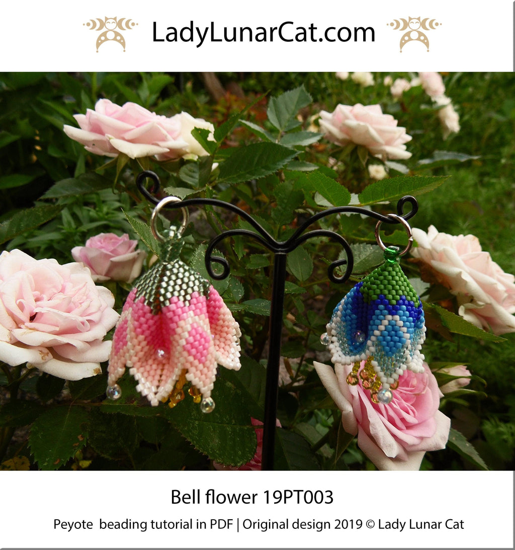 Beading tutorial for 3d peyote pod Bell flowers 19PT003 LadyLunarCat