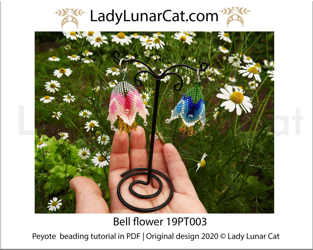 Beading tutorial for 3d peyote pod Bell flowers 19PT003 LadyLunarCat