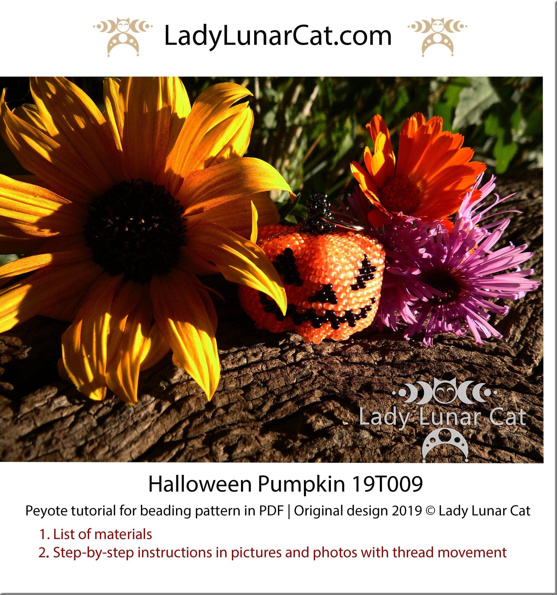 Beading tutorial for 3d peyote pod Pumpkin Halloween 19PT009 LadyLunarCat