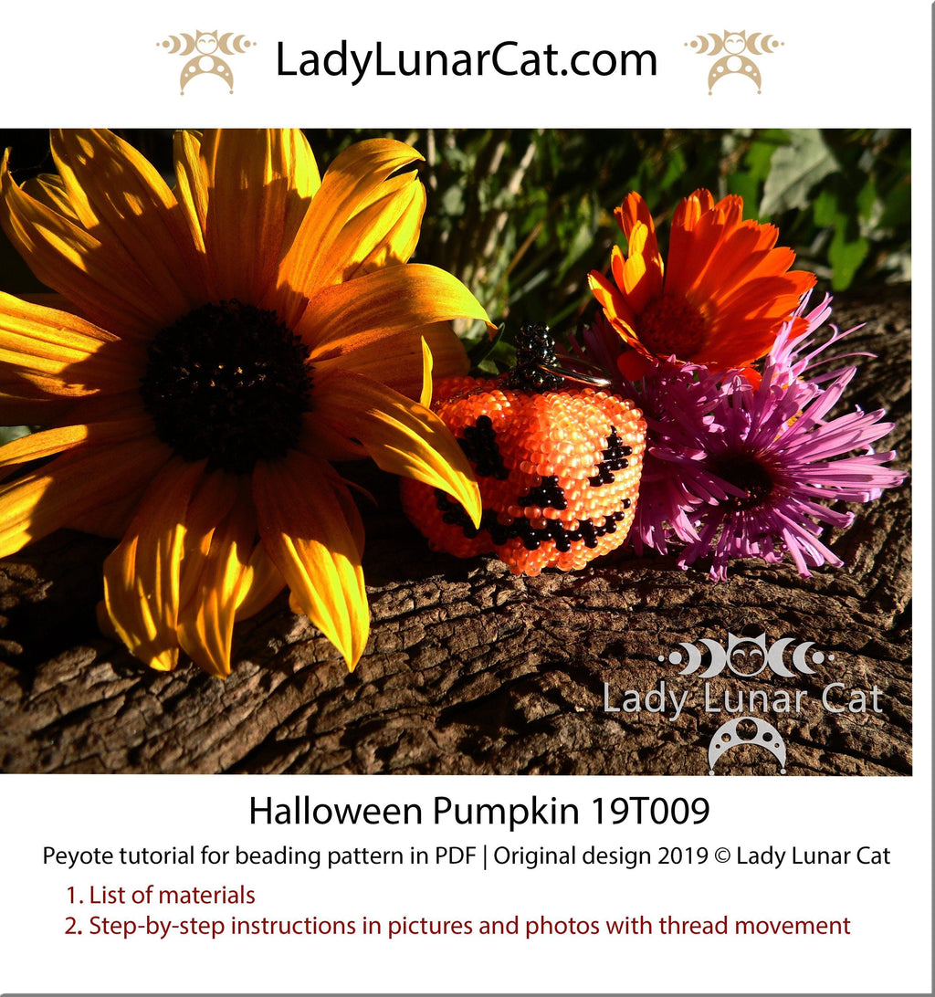 Beading tutorial for 3d peyote pod Pumpkin Halloween 19PT009 LadyLunarCat