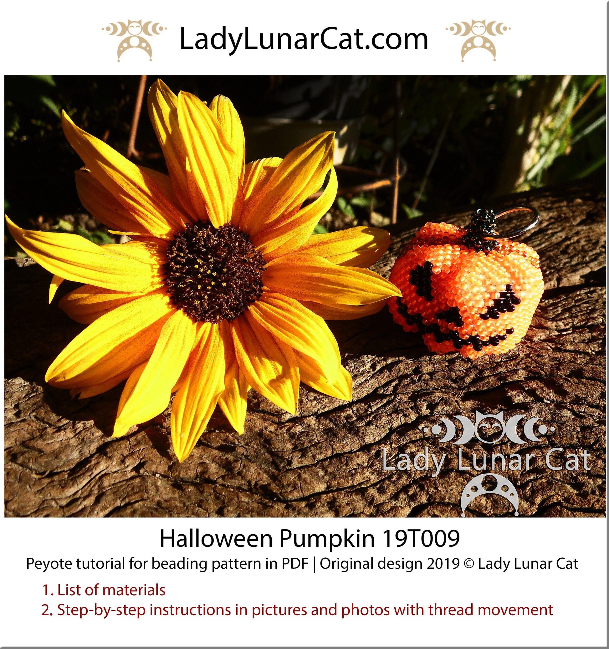 Beading tutorial for 3d peyote pod Pumpkin Halloween 19PT009 LadyLunarCat