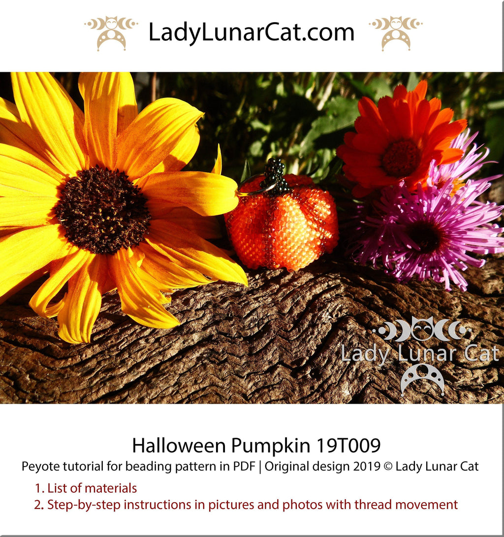 Beading tutorial for 3d peyote pod Pumpkin Halloween 19PT009 LadyLunarCat