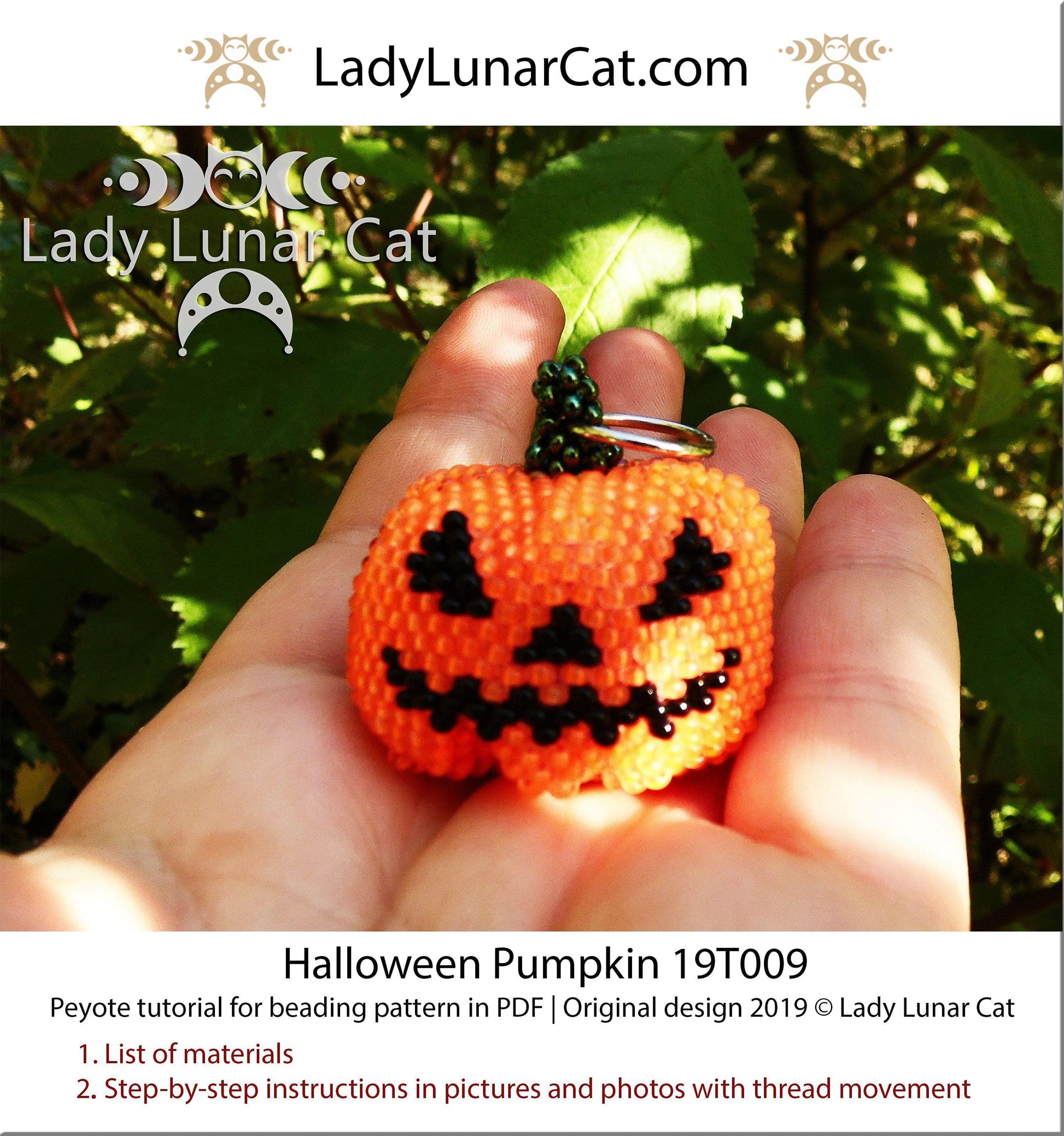 Beading tutorial for 3d peyote pod Pumpkin Halloween 19PT009 LadyLunarCat