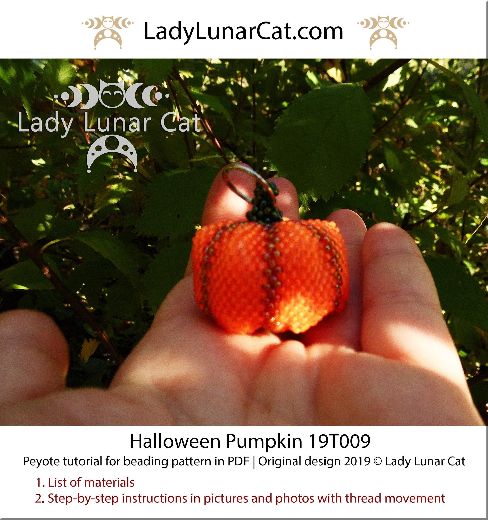 Beading tutorial for 3d peyote pod Pumpkin Halloween 19PT009 LadyLunarCat