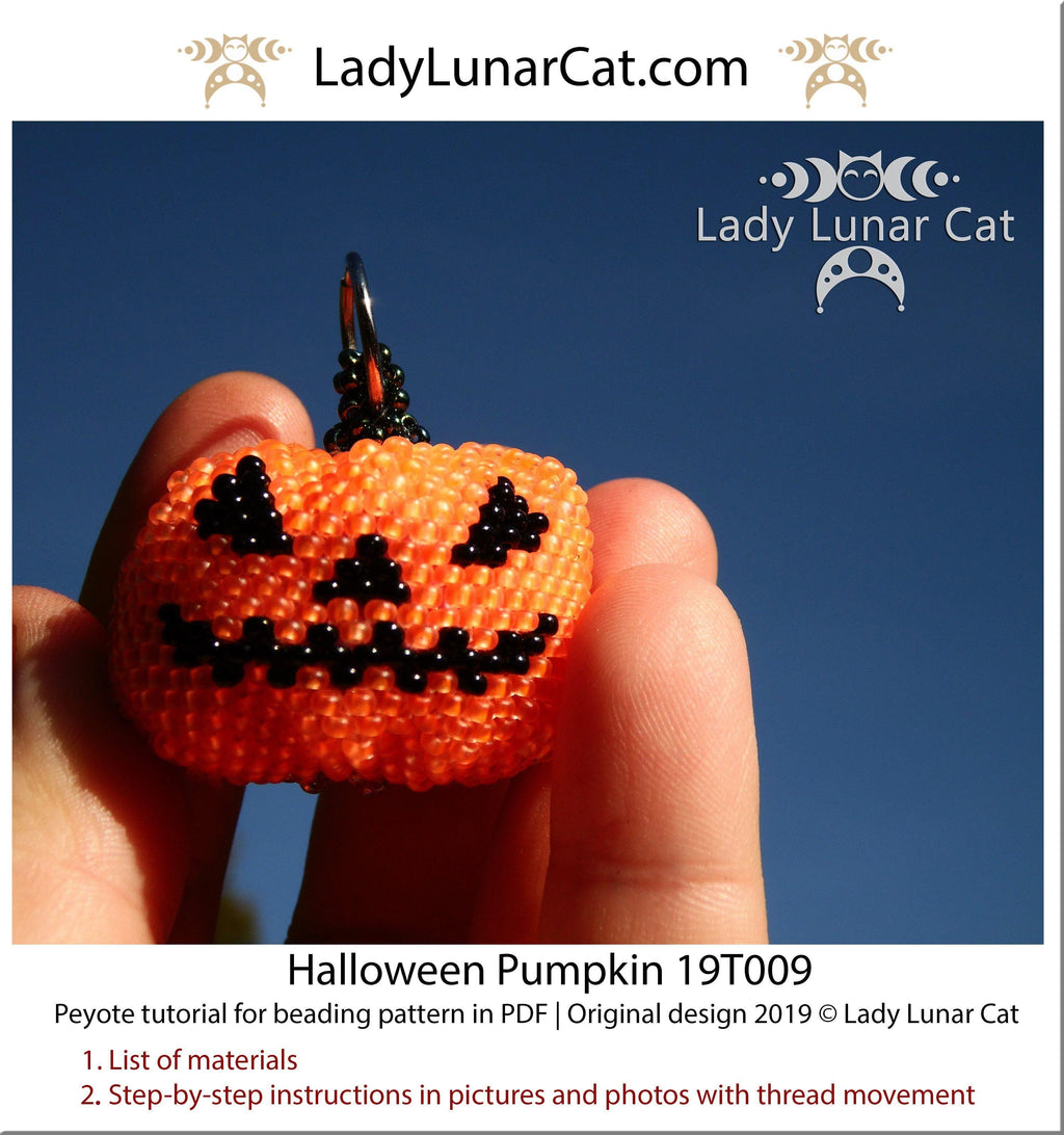Beading tutorial for 3d peyote pod Pumpkin Halloween 19PT009 LadyLunarCat