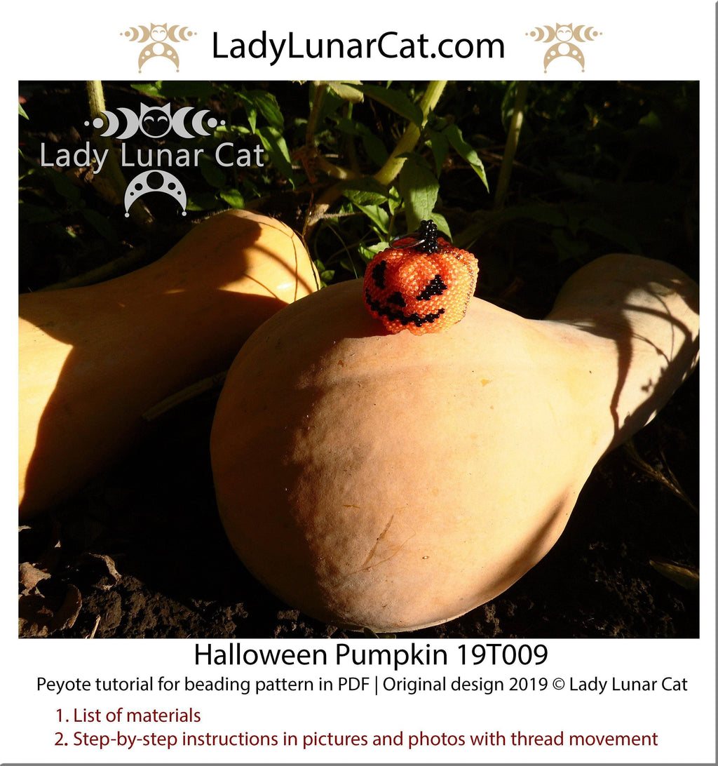 Beading tutorial for 3d peyote pod Pumpkin Halloween 19PT009 LadyLunarCat