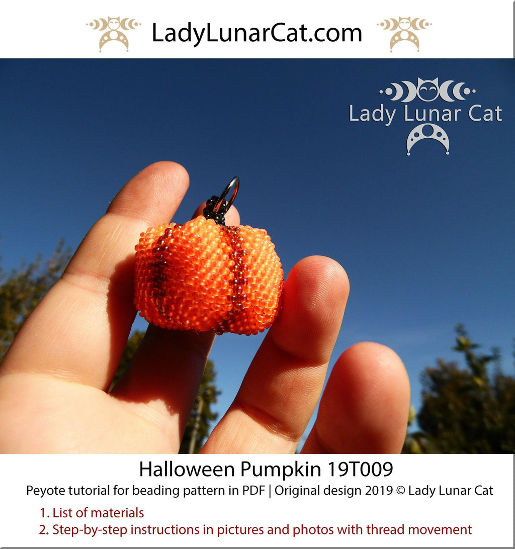Beading tutorial for 3d peyote pod Pumpkin Halloween 19PT009 LadyLunarCat