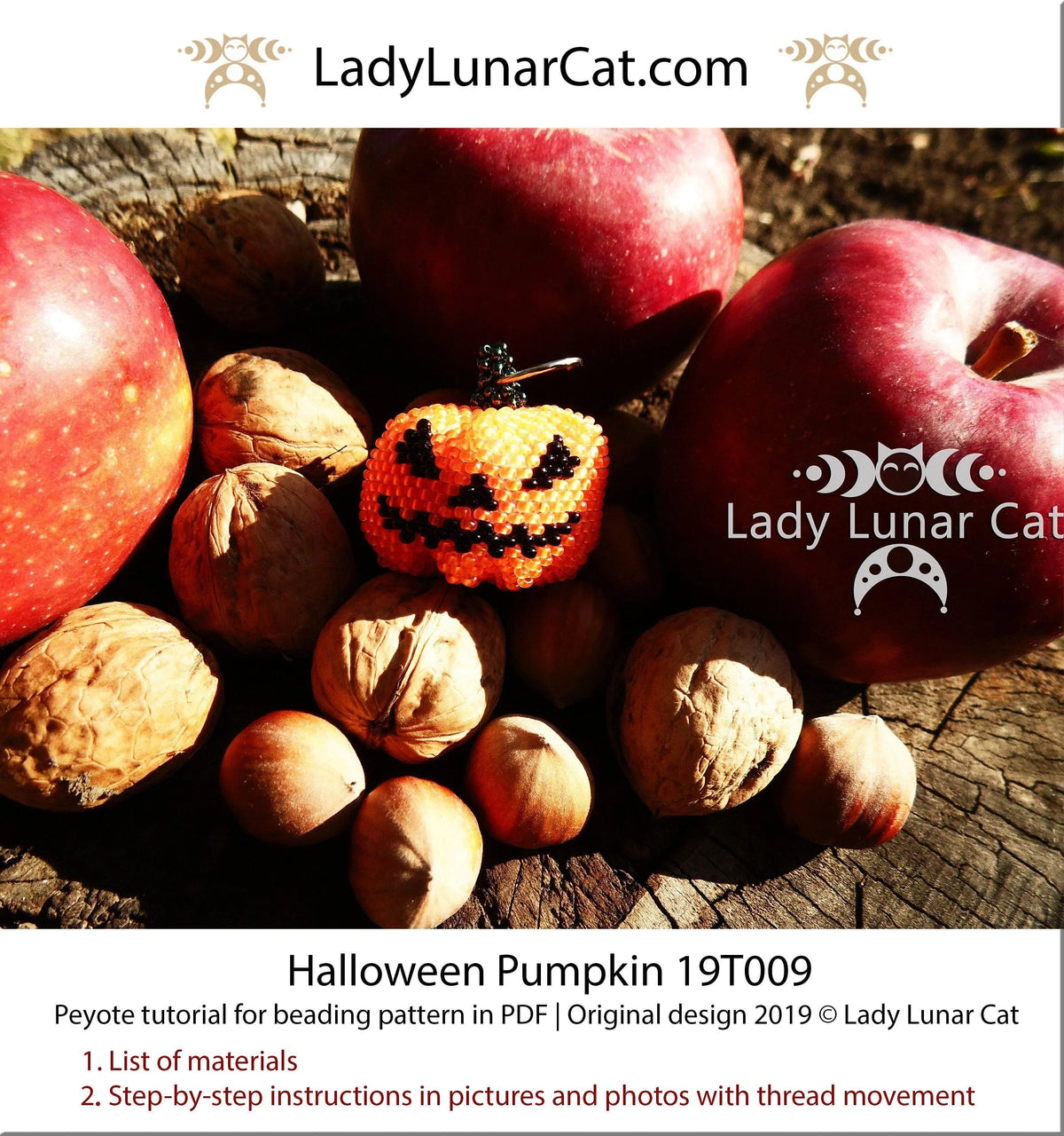 Halloween Pumpkin peyote tutorial preview - 11 pages step by step PDF LadyLunarCat