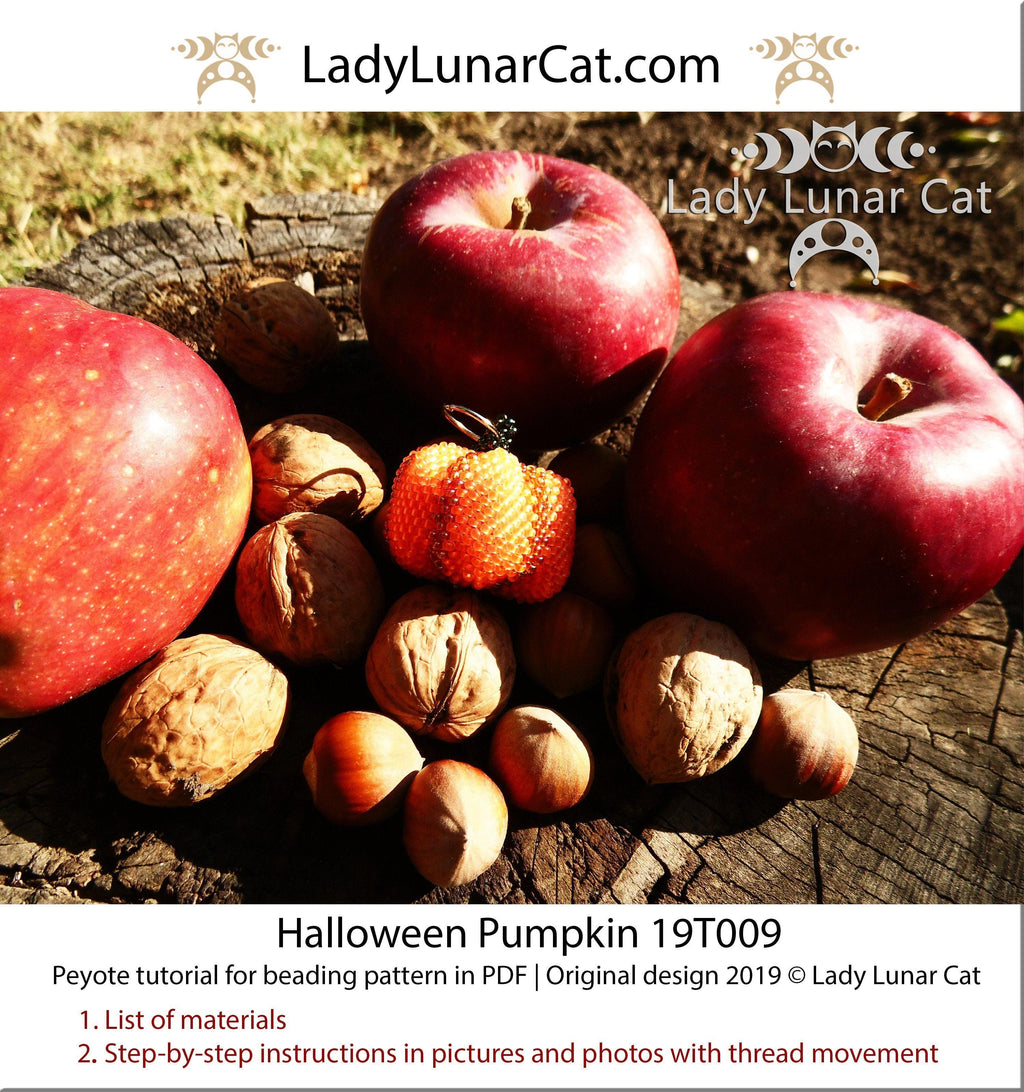 Beading tutorial for 3d peyote pod Pumpkin Halloween 19PT009 LadyLunarCat