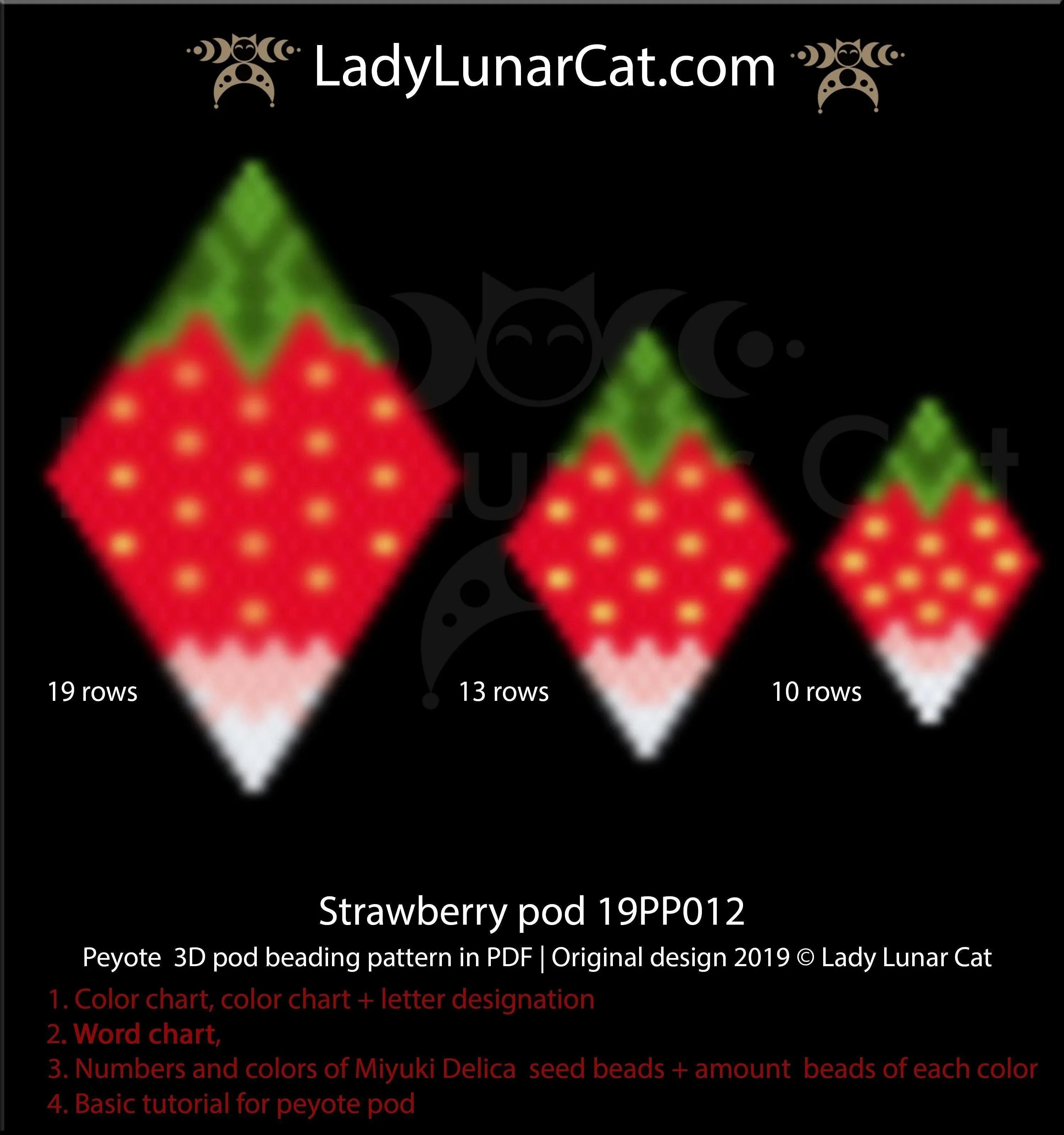 Beaded strawberry earrings and pendant — peyote pod tutorial PDF for all levels