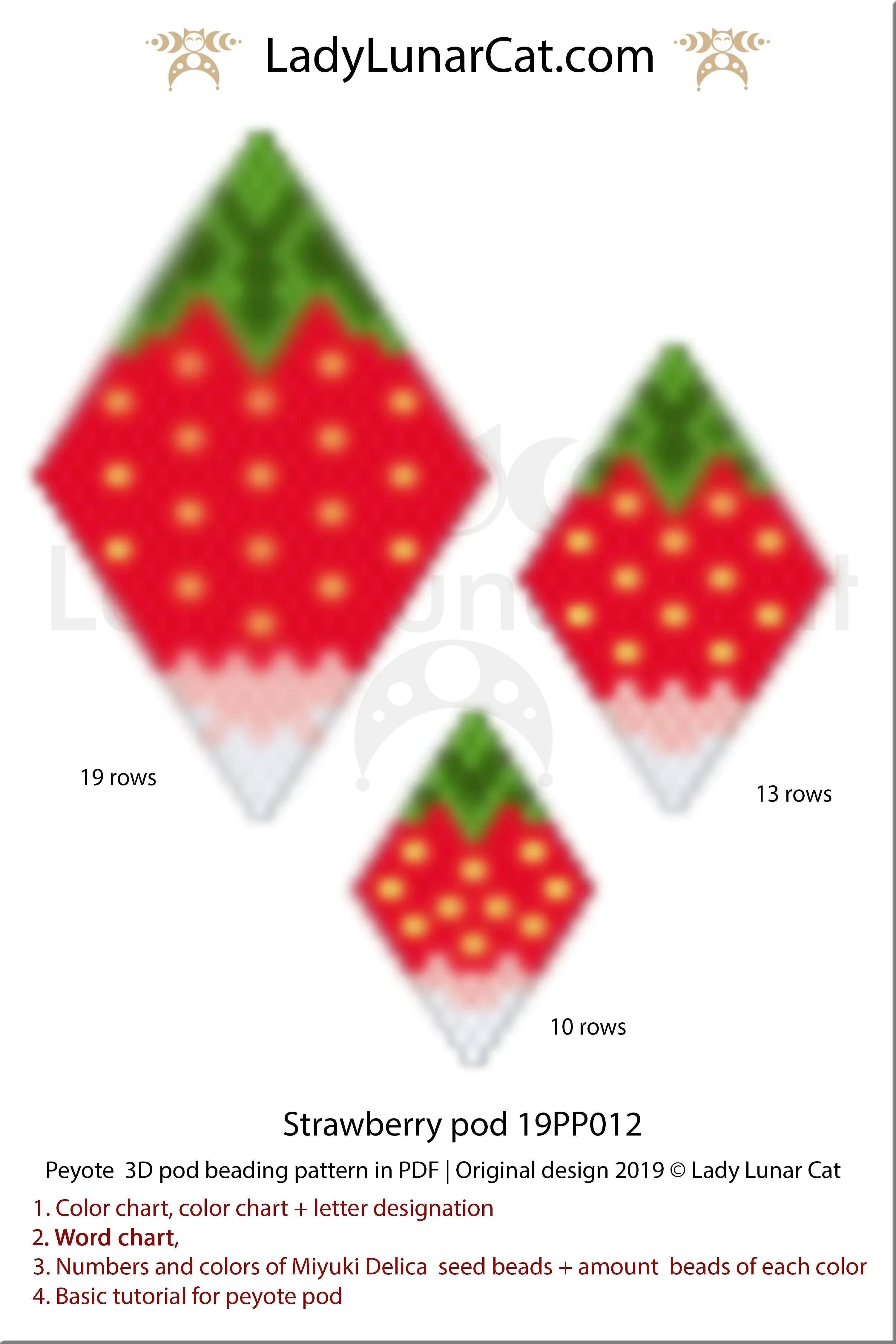 Strawberry beading pattern preview — colored graph paper and word chart included
