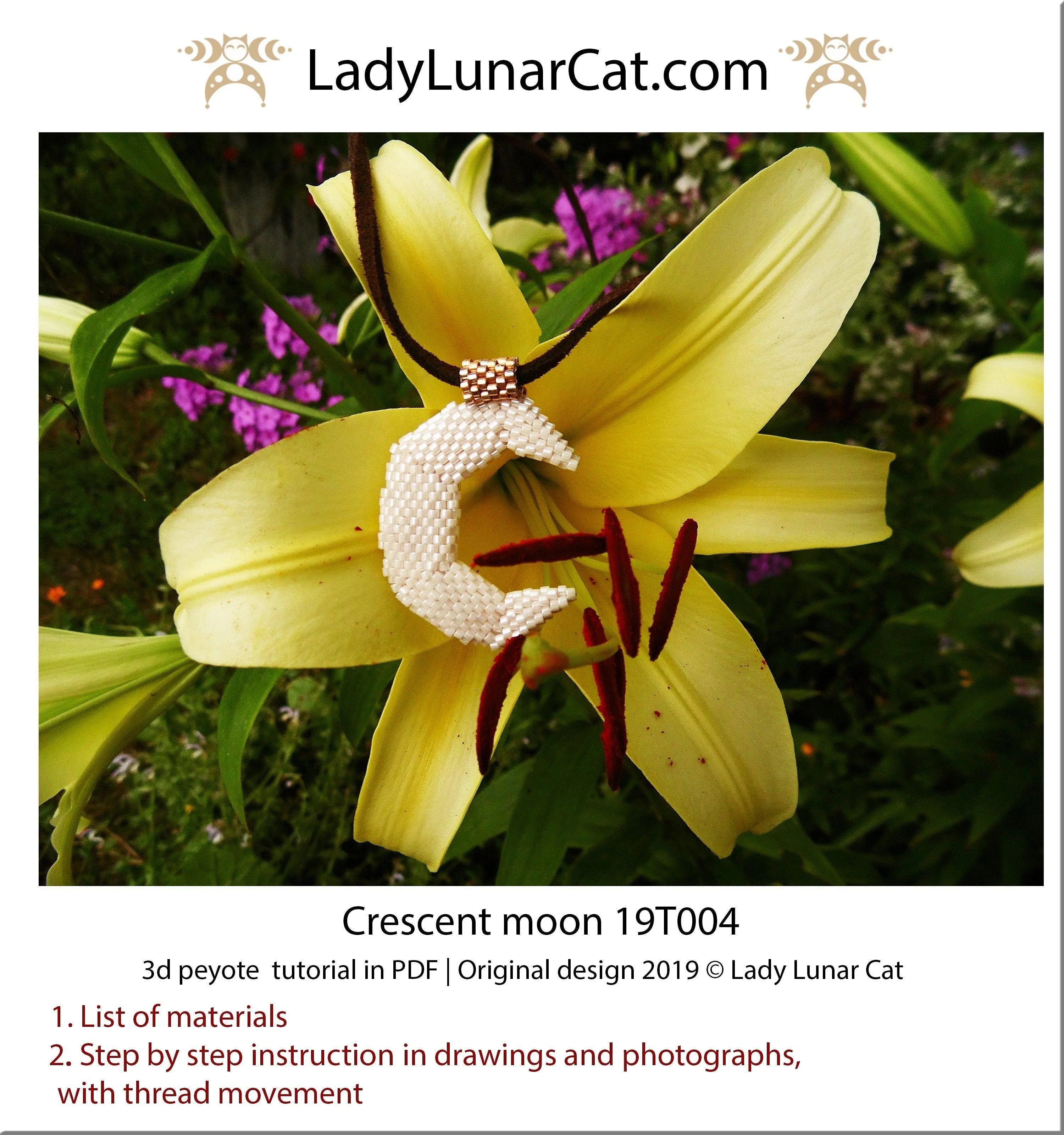 Peyote crescent moon detail - 3D volumetric shape close up step-by-step LadyLunarCat