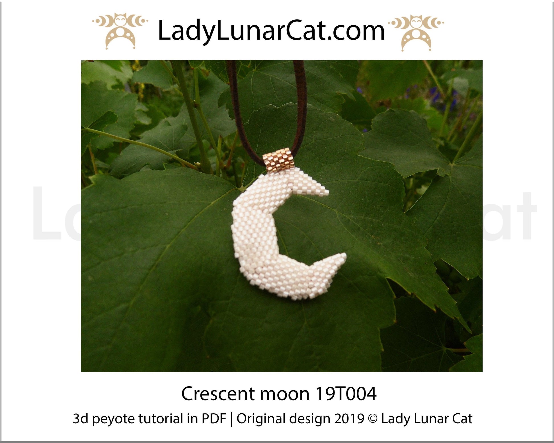 Beading tutorial for 3d peyote stitch Crescent moon celestial 19T004 LadyLunarCat