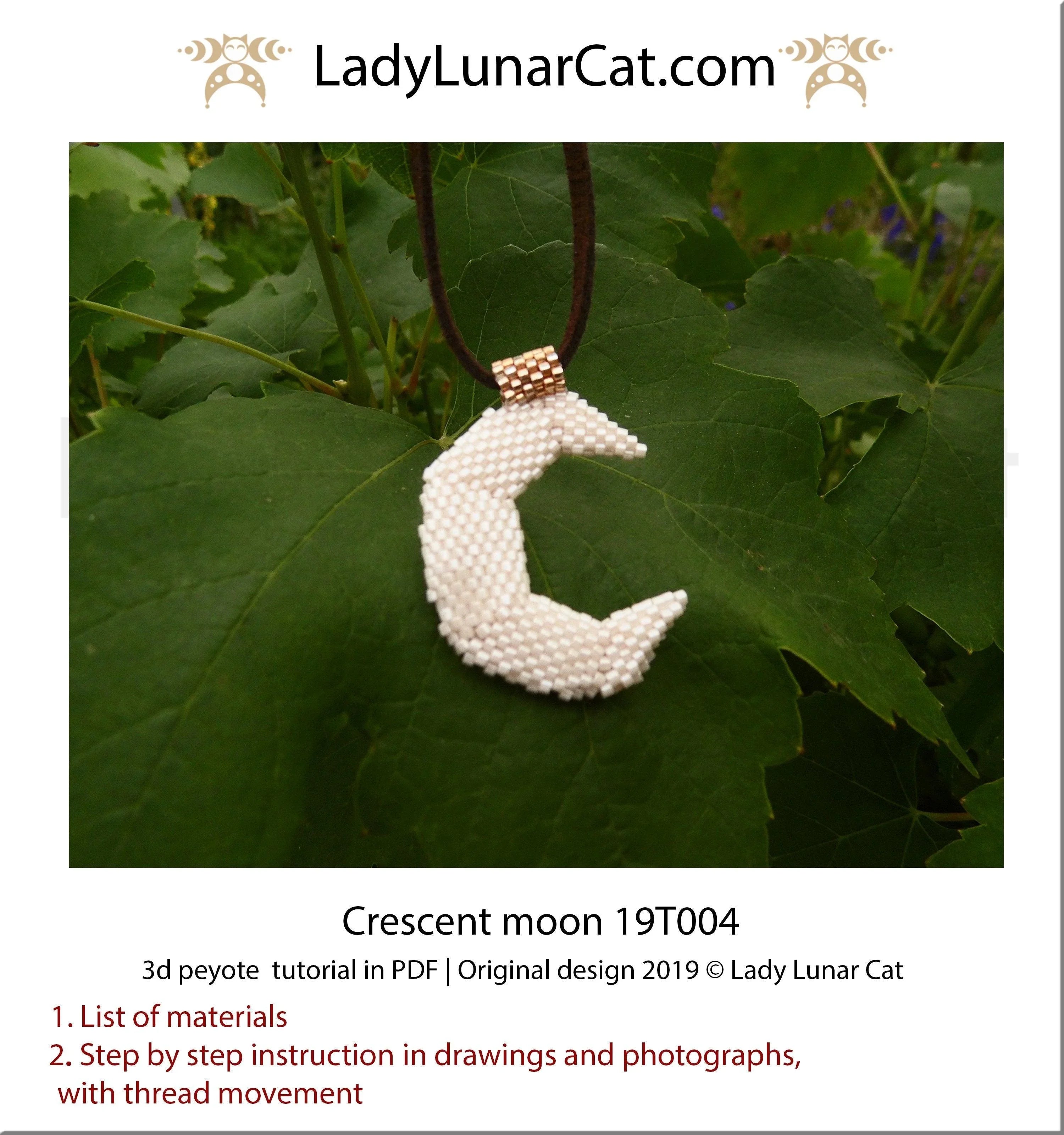 3D peyote moon as earrings - celestial boho jewelry finished example LadyLunarCat