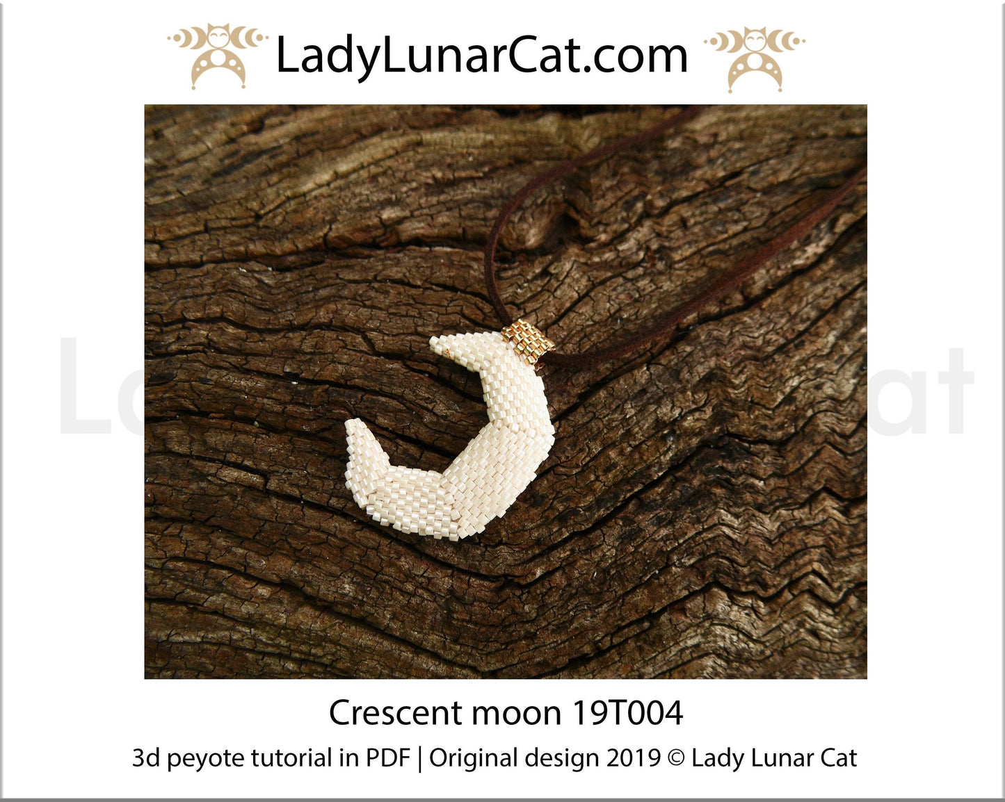 Beading tutorial for 3d peyote stitch Crescent moon celestial 19T004 LadyLunarCat