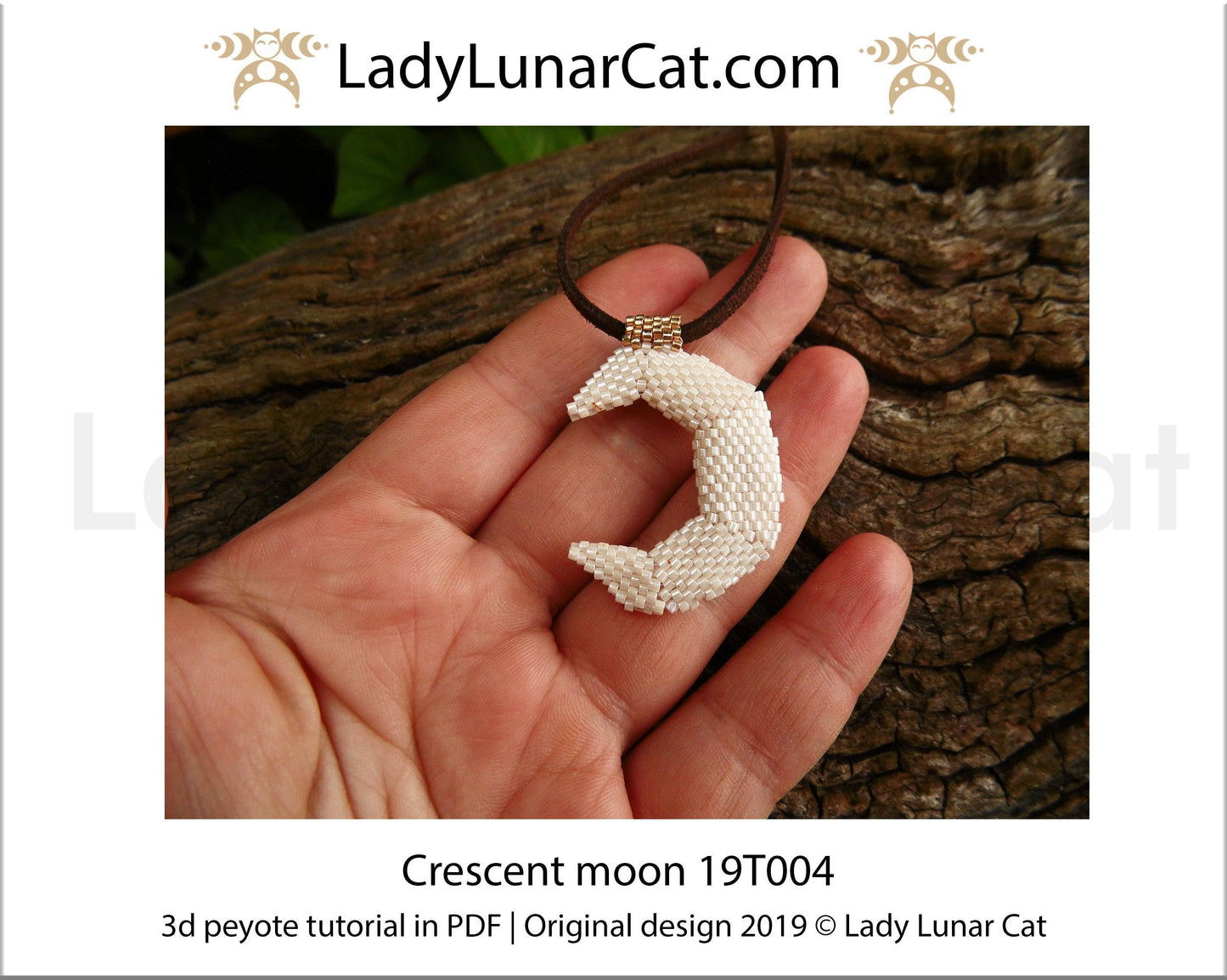 Beading tutorial for 3d peyote stitch Crescent moon celestial 19T004 LadyLunarCat