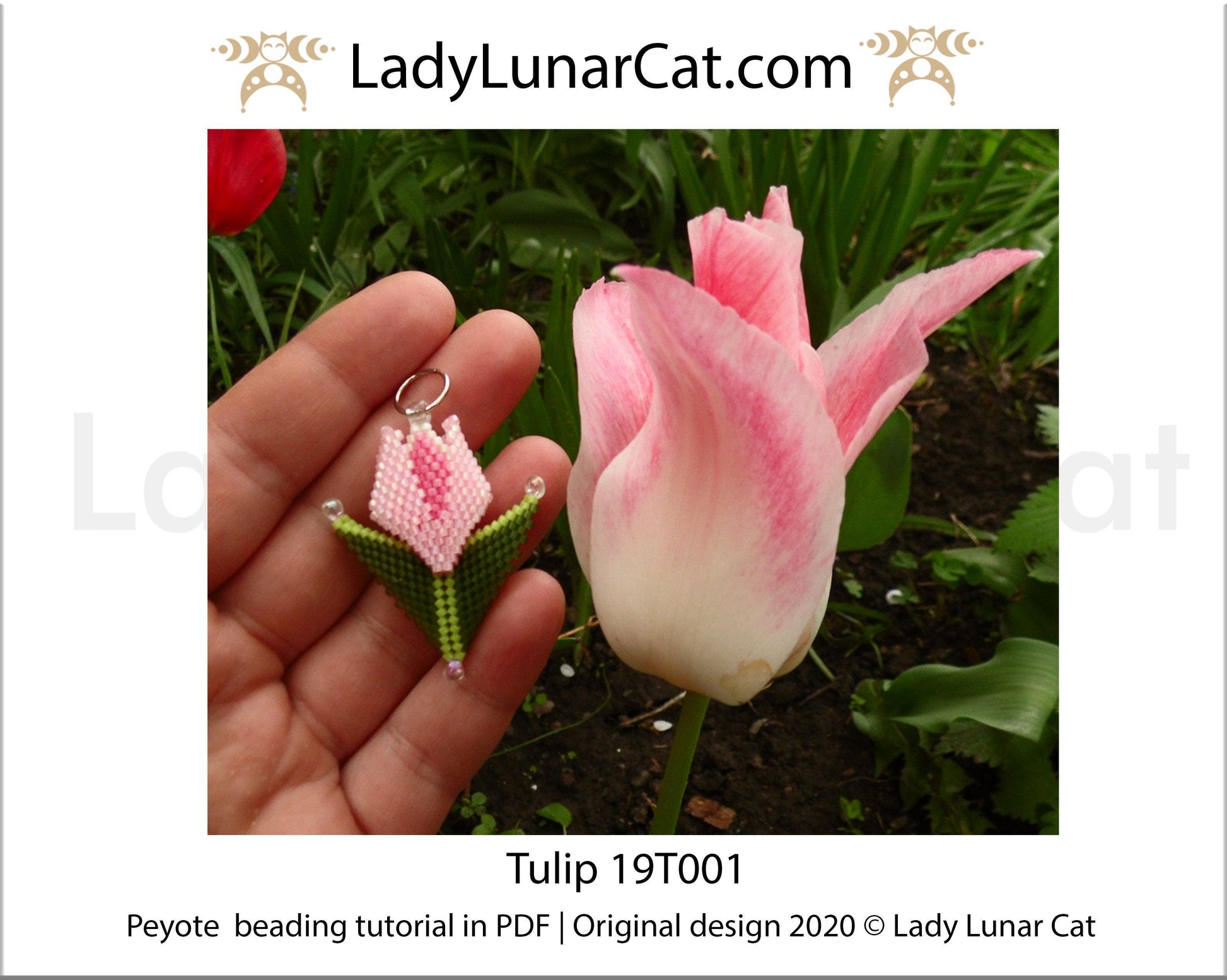 Beading tutorial for Peyote stitch  Tulip flower 19T001 LadyLunarCat