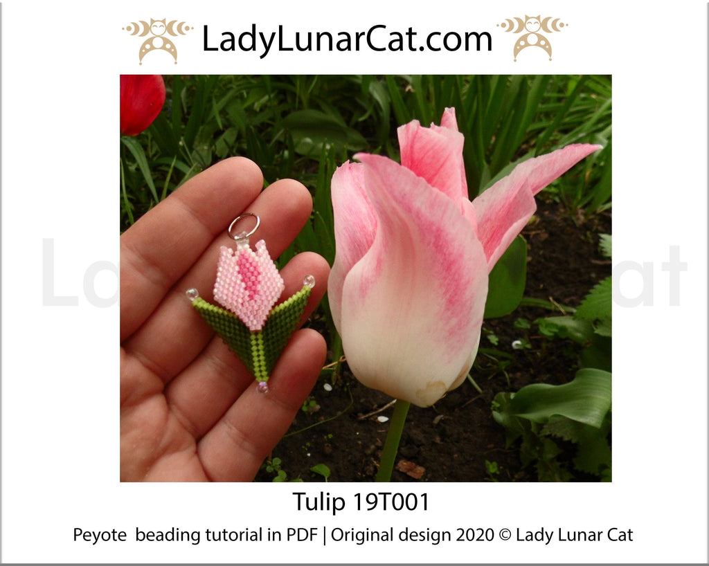 Beading tutorial for Peyote stitch  Tulip flower 19T001 LadyLunarCat