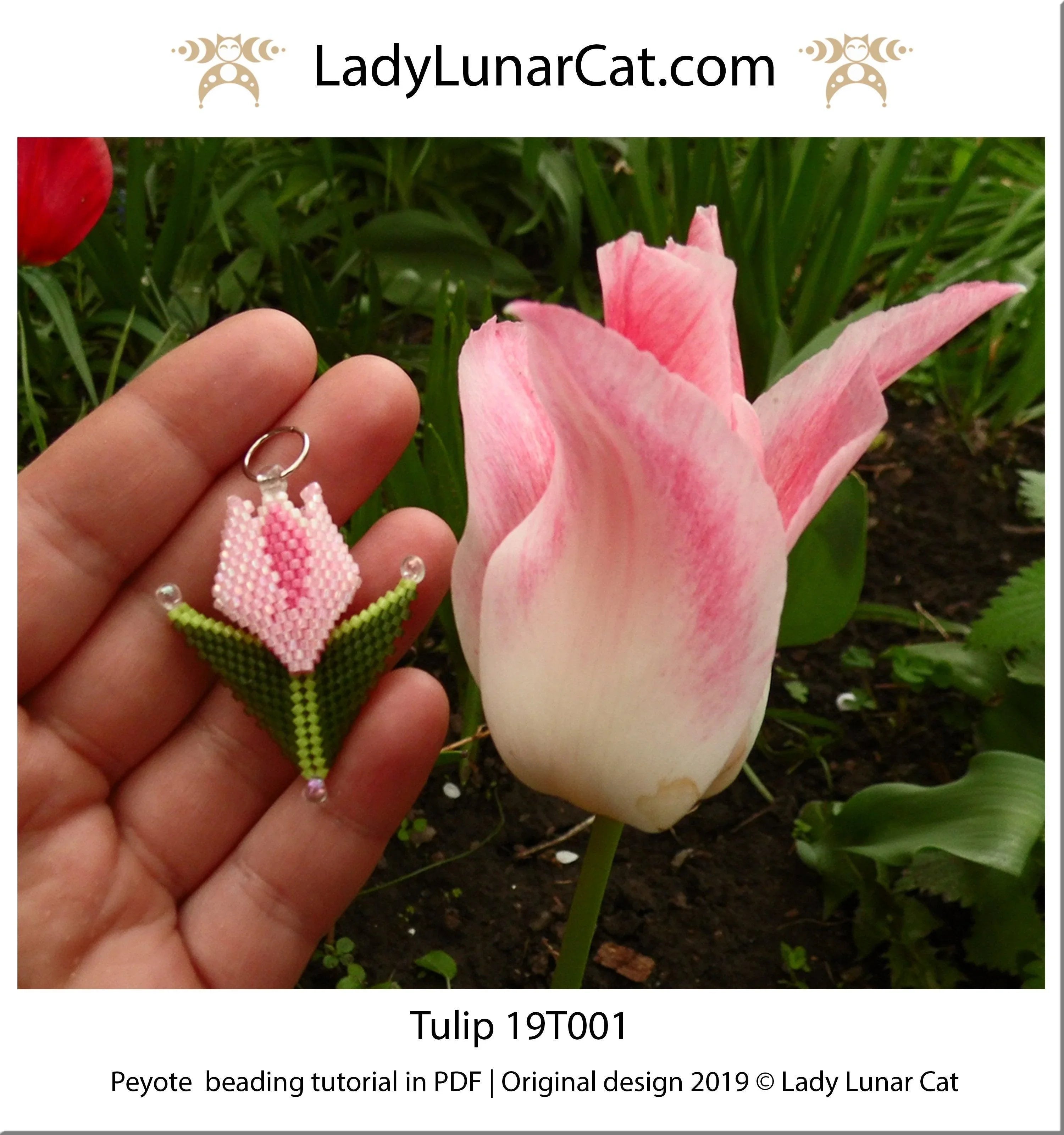 Peyote tulip as earrings - floral pendant bookmark versatile design LadyLunarCat