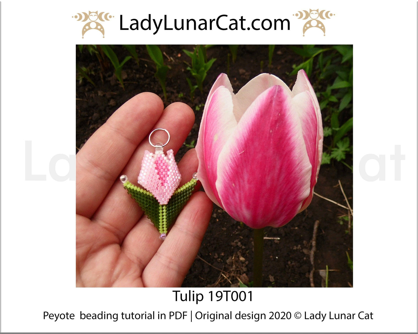 Beading tutorial for Peyote stitch  Tulip flower 19T001 LadyLunarCat