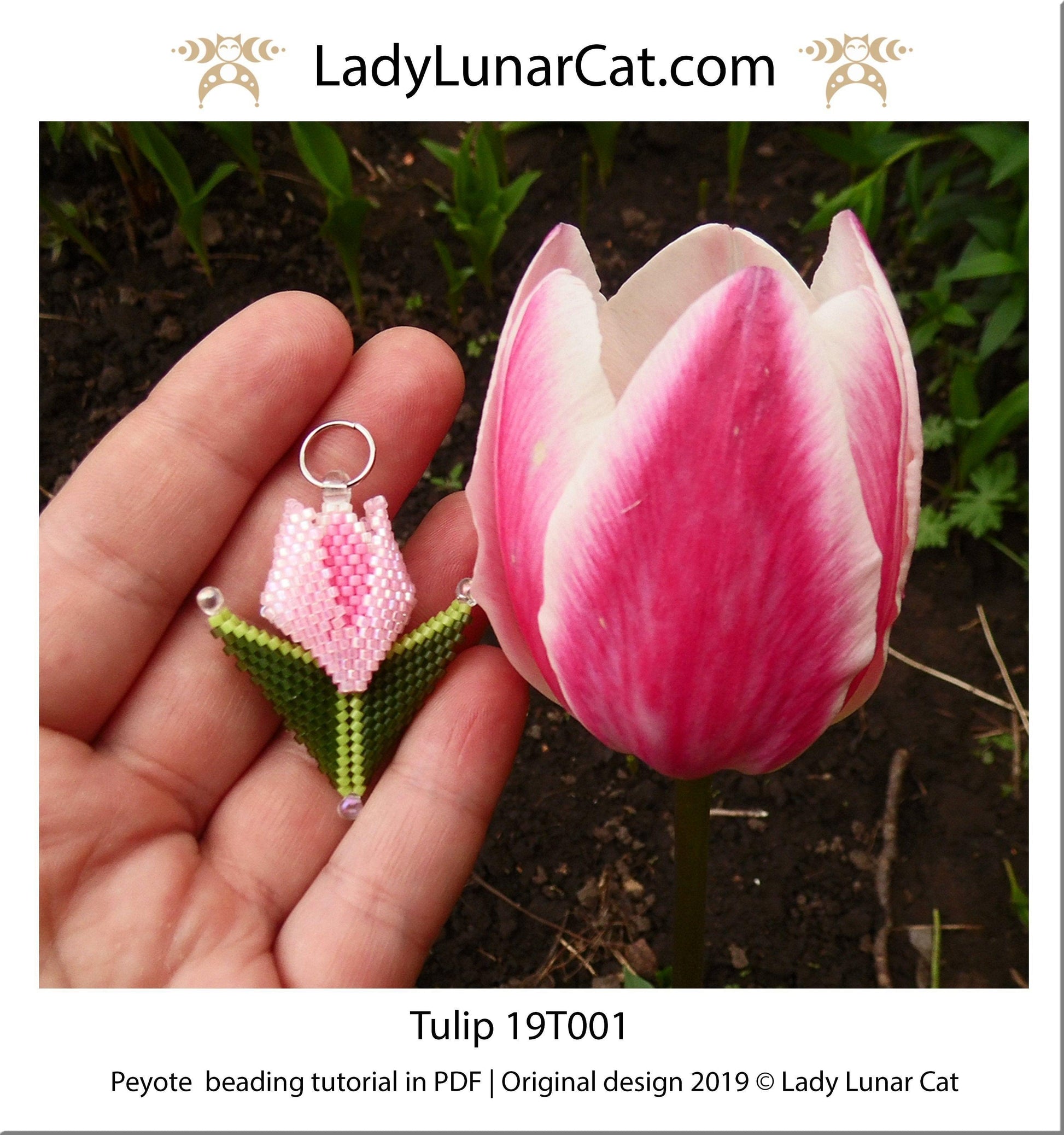 Beading tutorial for Peyote stitch  Tulip flower 19T001 LadyLunarCat