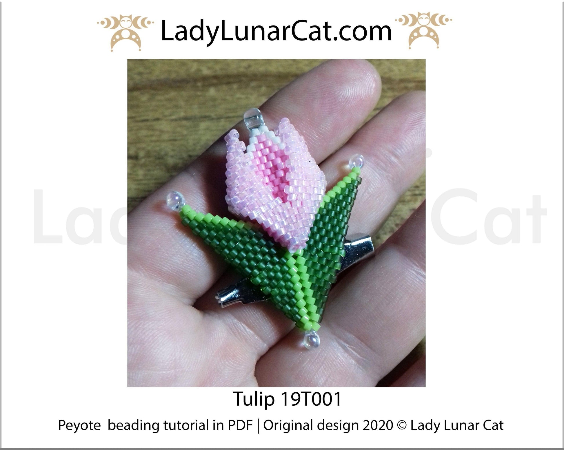 Beading tutorial for Peyote stitch  Tulip flower 19T001 LadyLunarCat