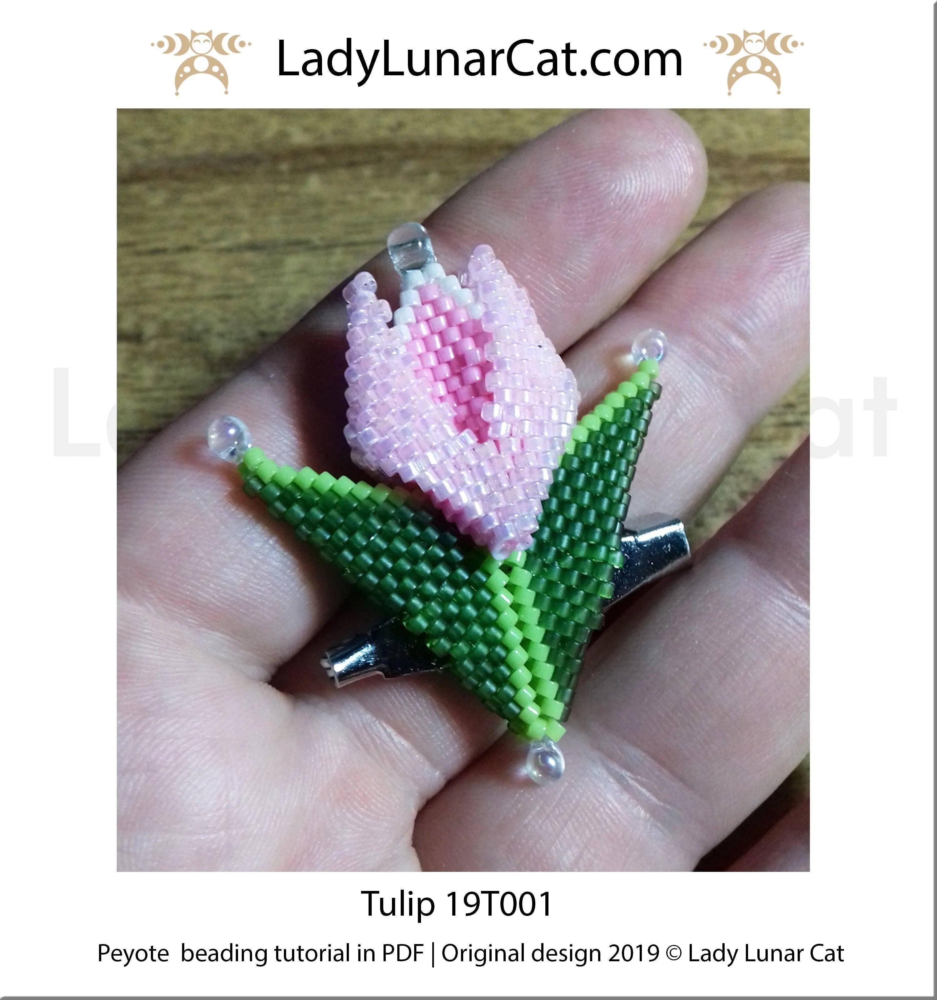 3D peyote tulip as brooch - spring flower jewelry finished example LadyLunarCat