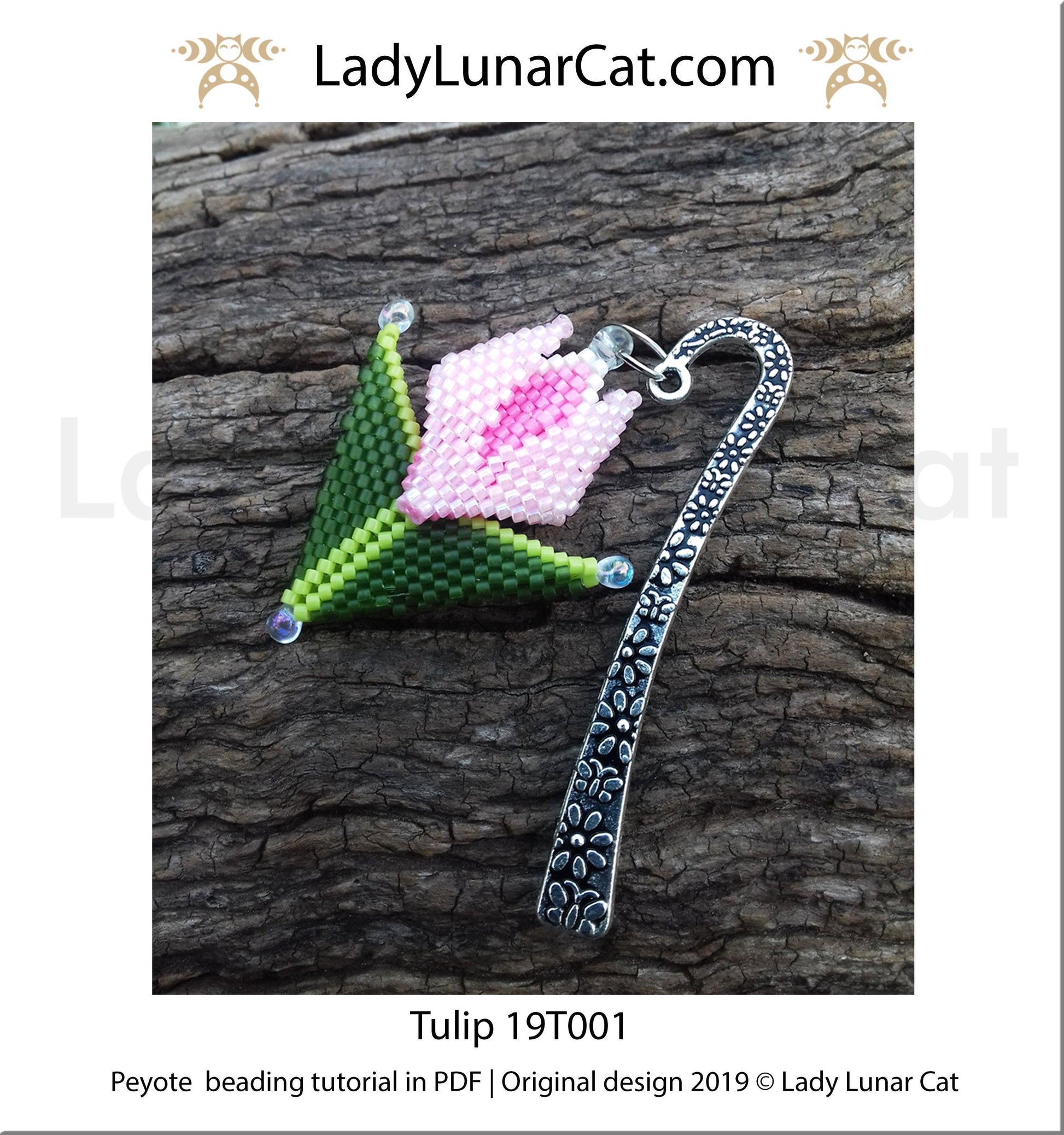 Beading tutorial for Peyote stitch  Tulip flower 19T001 LadyLunarCat
