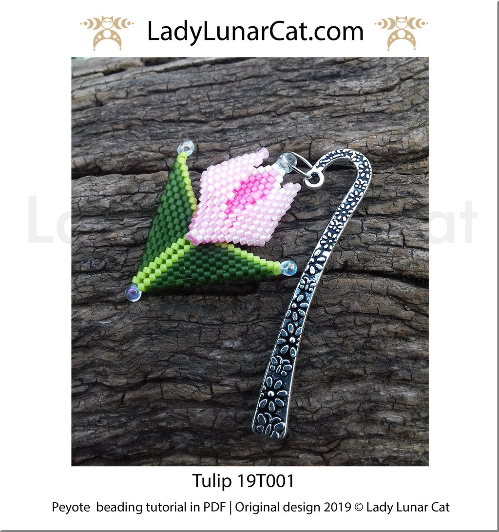 Beading tutorial for Peyote stitch  Tulip flower 19T001 LadyLunarCat