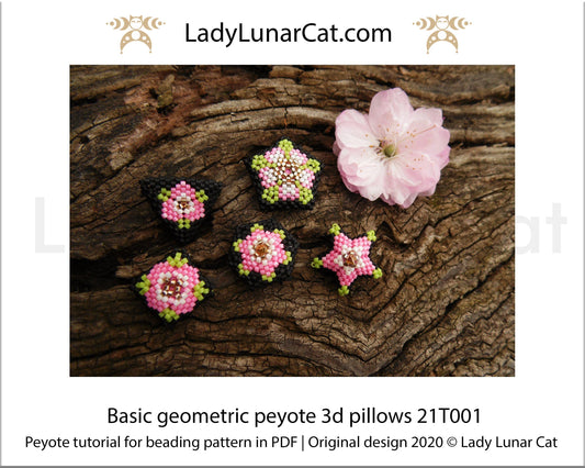 Beading tutorial for peyote 3d pillows -  21T001 star, square, pentagon, triangle,  hexagon 21T001 Step by step instruction LadyLunarCat