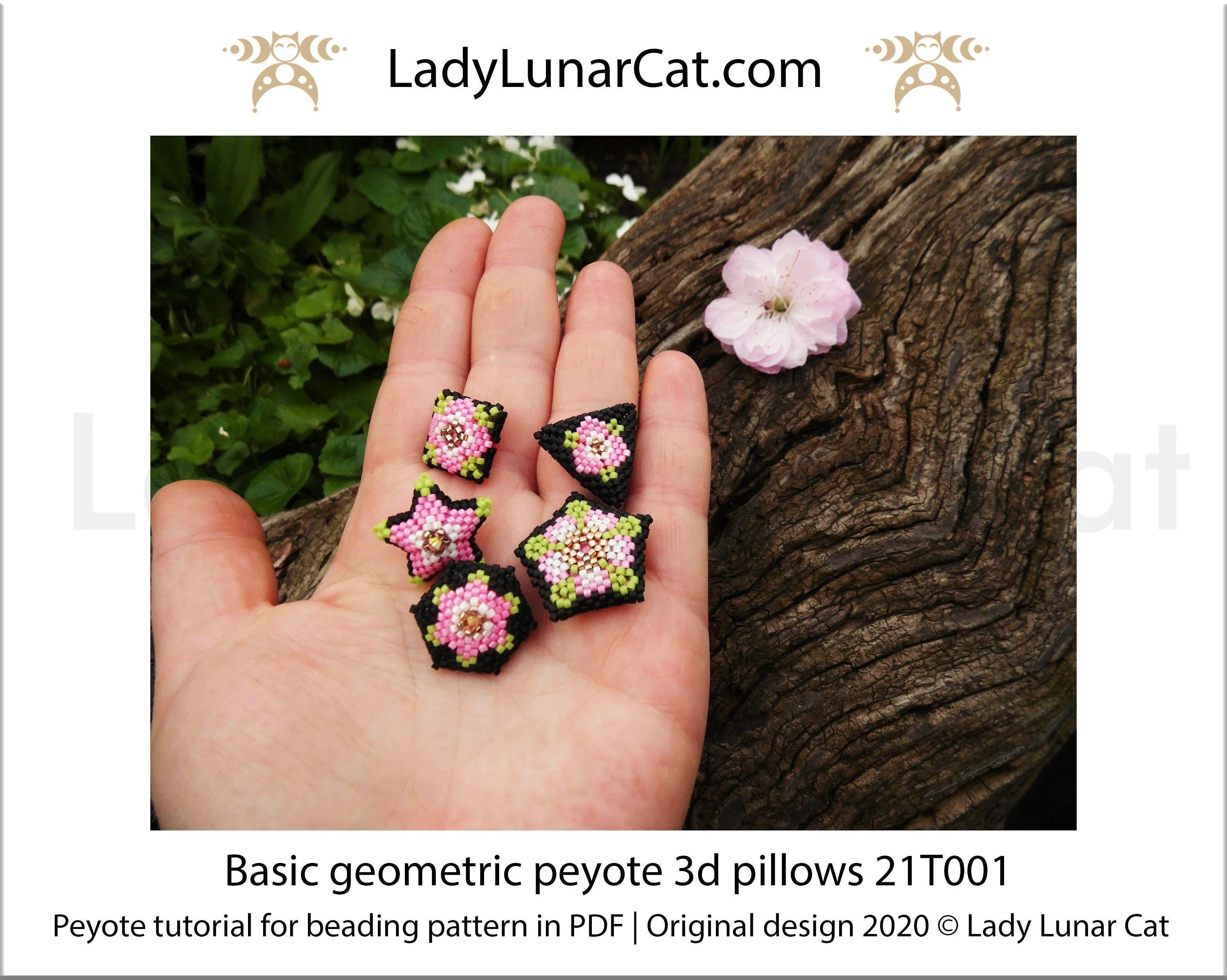 Peyote 3D geometric shapes - sakura inspired 5 colors Miyuki Delica earrings charms LadyLunarCat