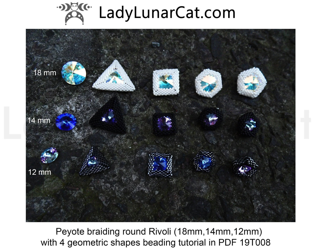 Beading tutorial for peyote geometric 3d forms with Rivoli braiding Step by step 19PT008 LadyLunarCat