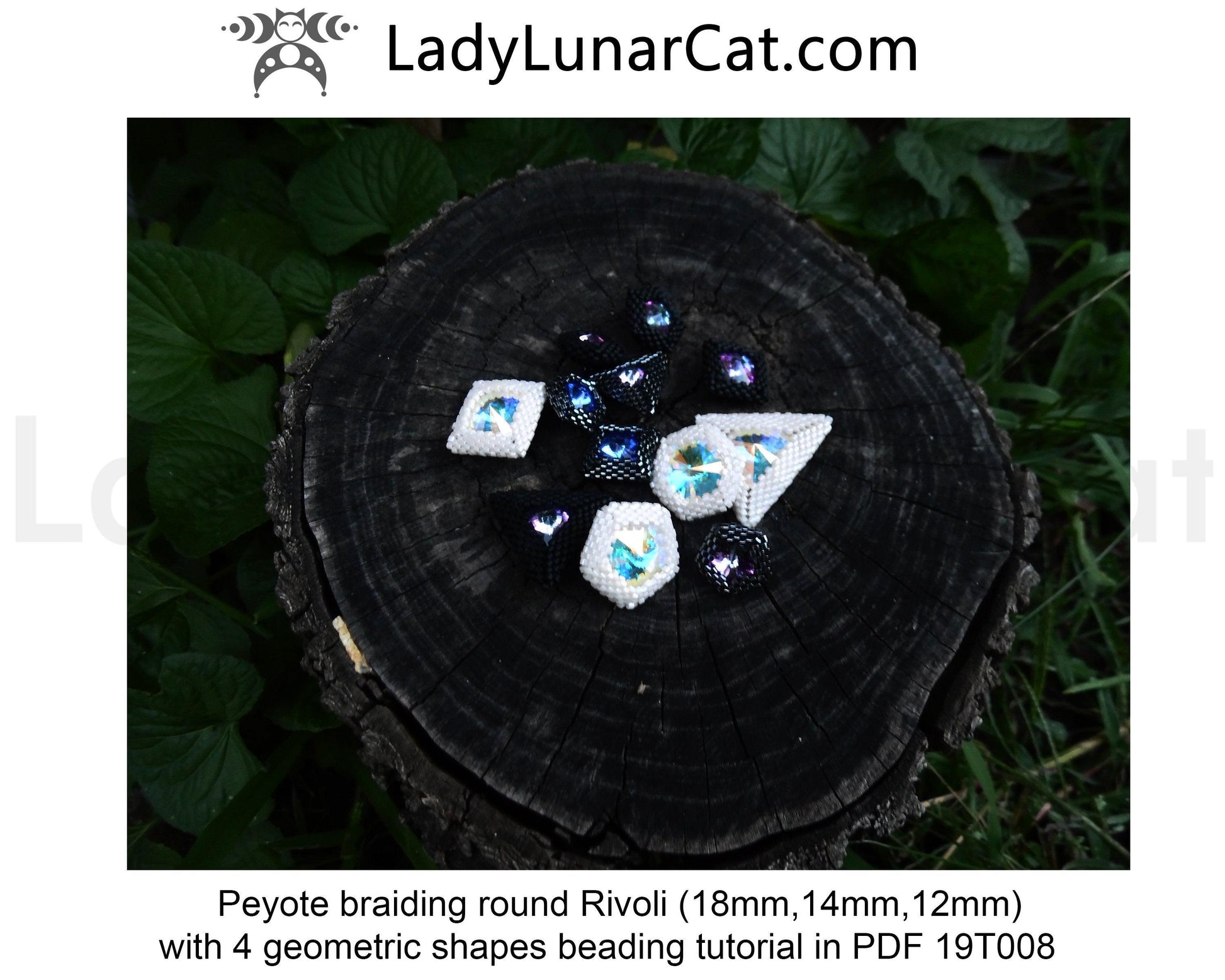 Beading tutorial for peyote geometric 3d forms with Rivoli braiding Step by step 19PT008 LadyLunarCat