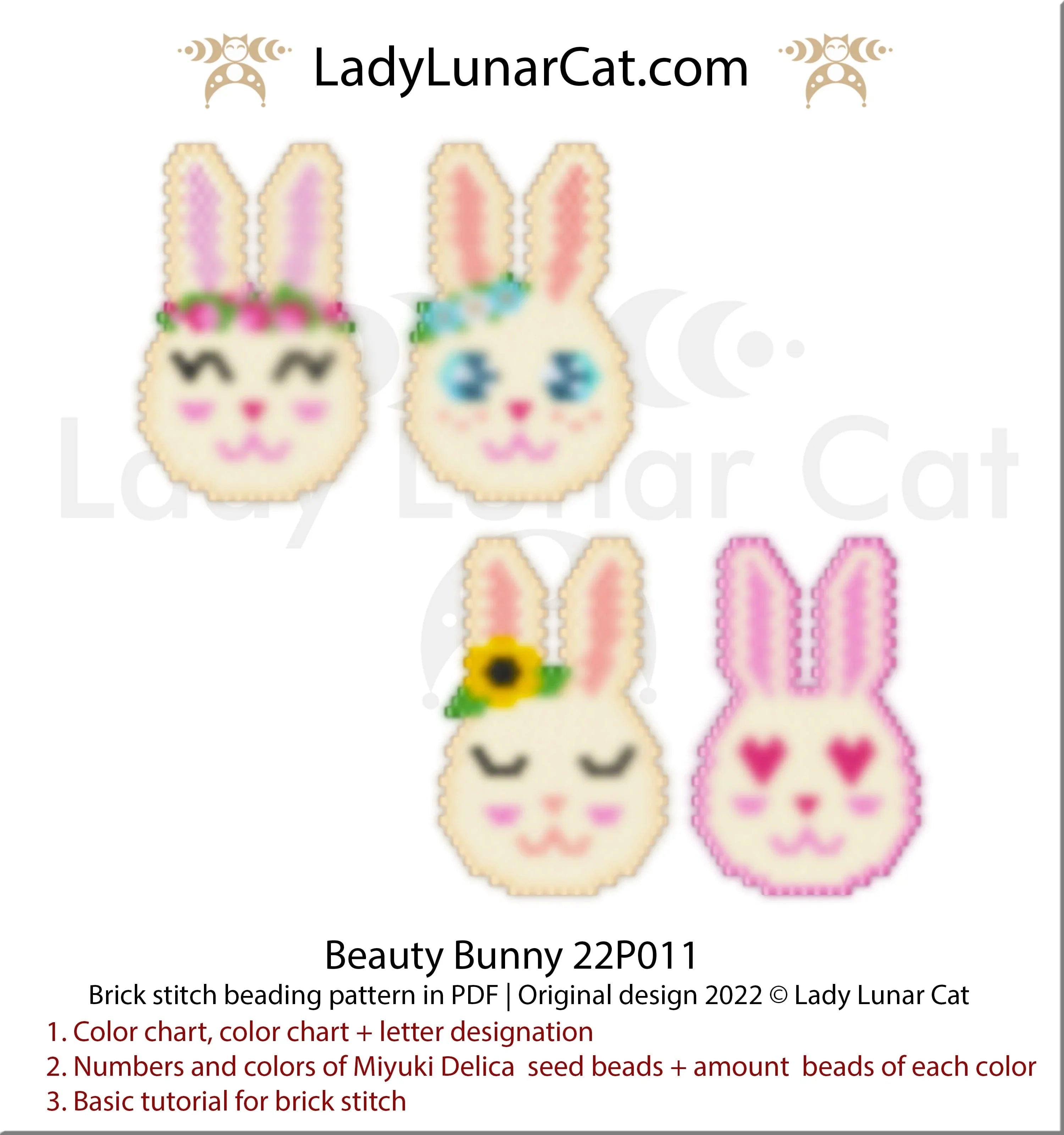 Easter bunny brick stitch beading pattern — 4 color versions, Miyuki Delica 11/0