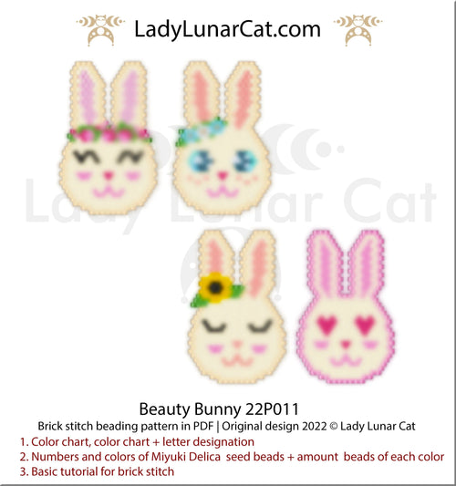 Easter bunny brick stitch beading pattern — 4 color versions, Miyuki Delica 11/0