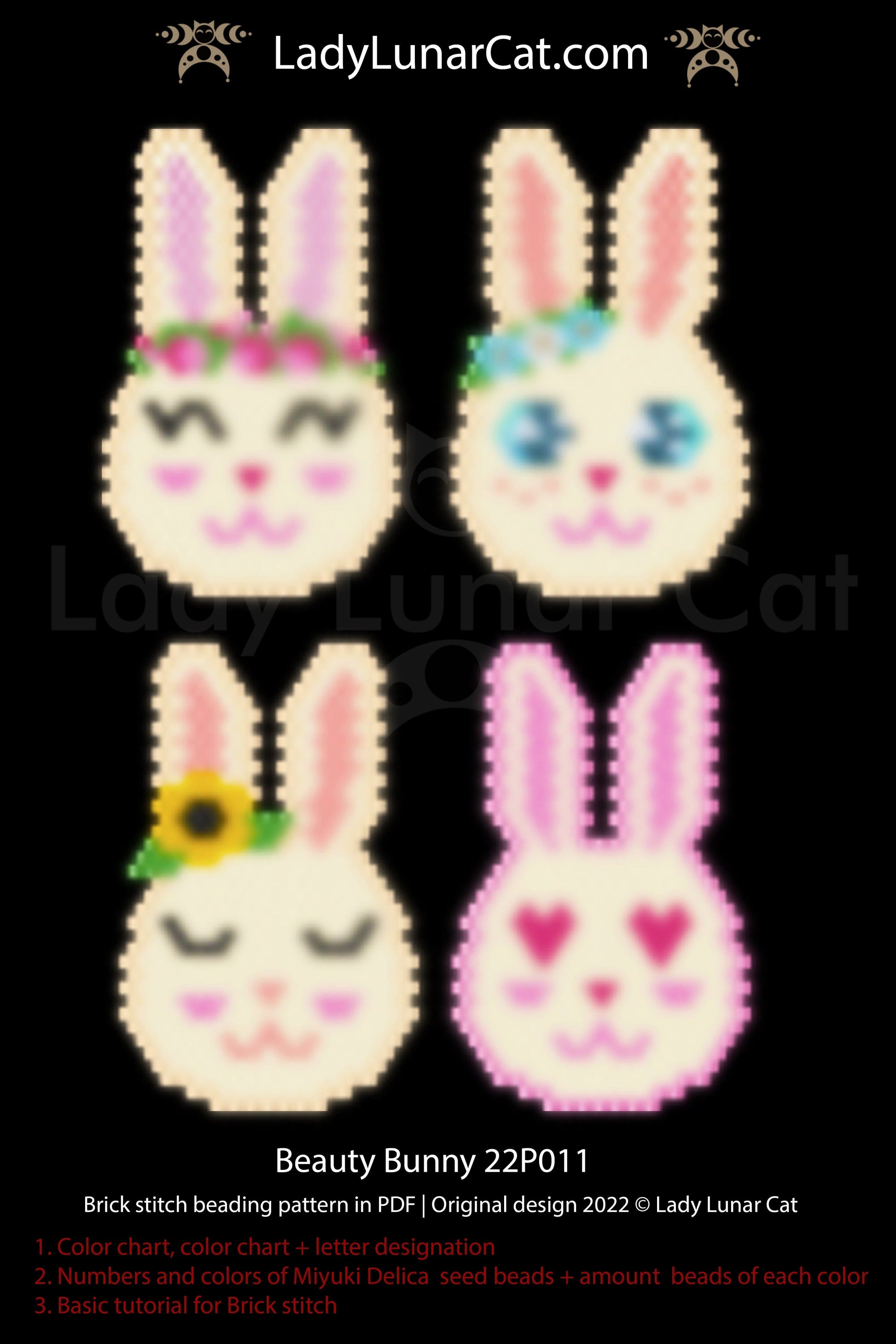 Brick stitch beading pattern Beauty Bunny 22P011 LadyLunarCat