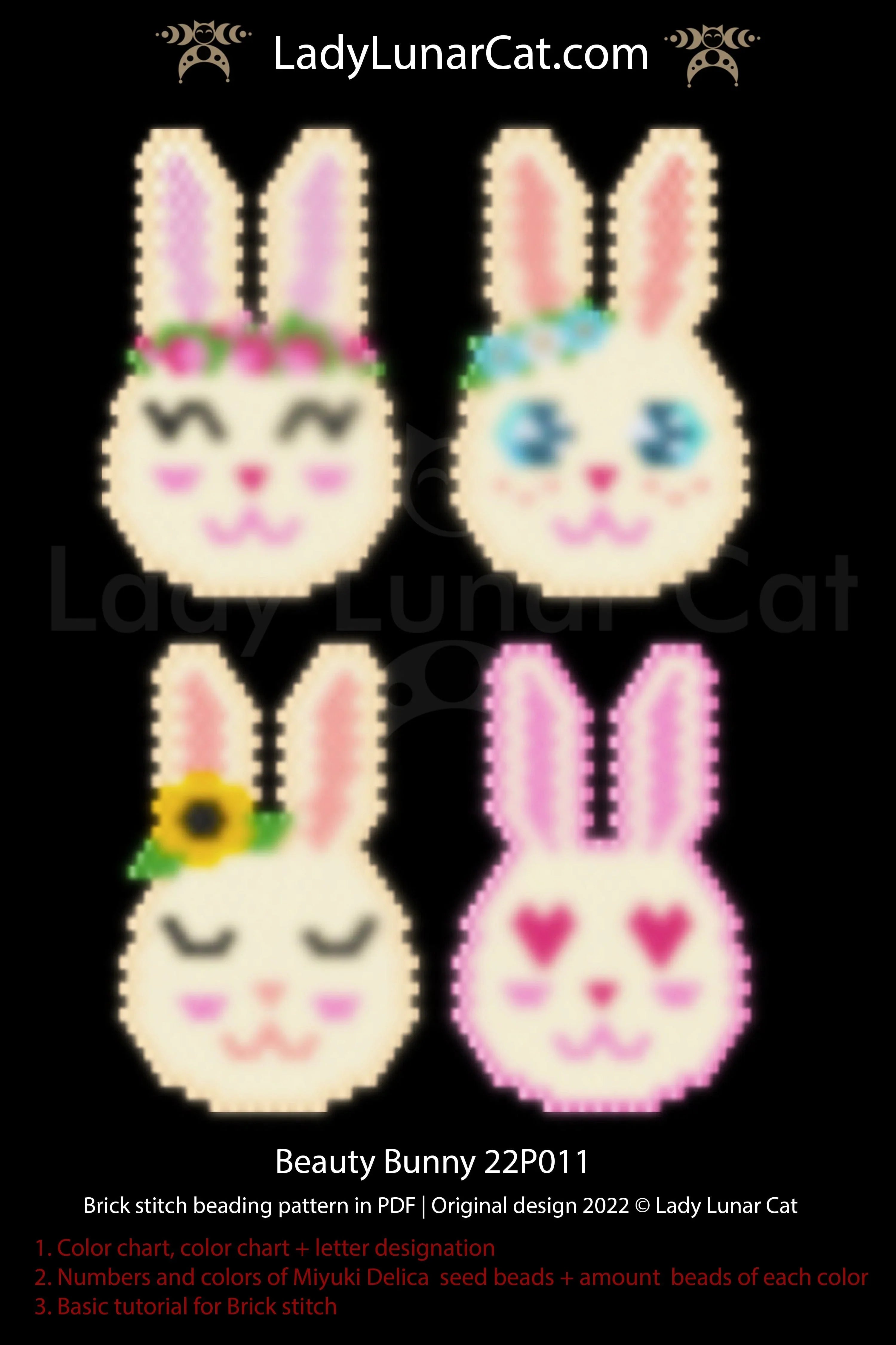 Beaded bunny earrings — brick stitch tutorial PDF for all levels, quick make