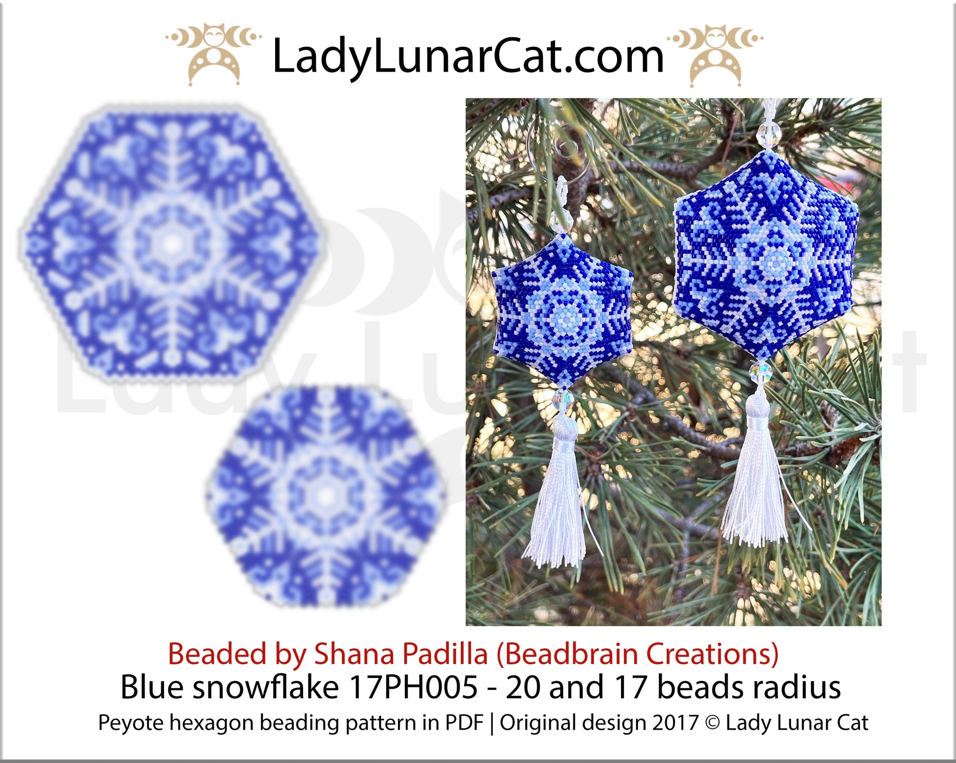 Peyote hexagon pattern for beading | Beaded hexagon Blue snowflake 17PH005 LadyLunarCat