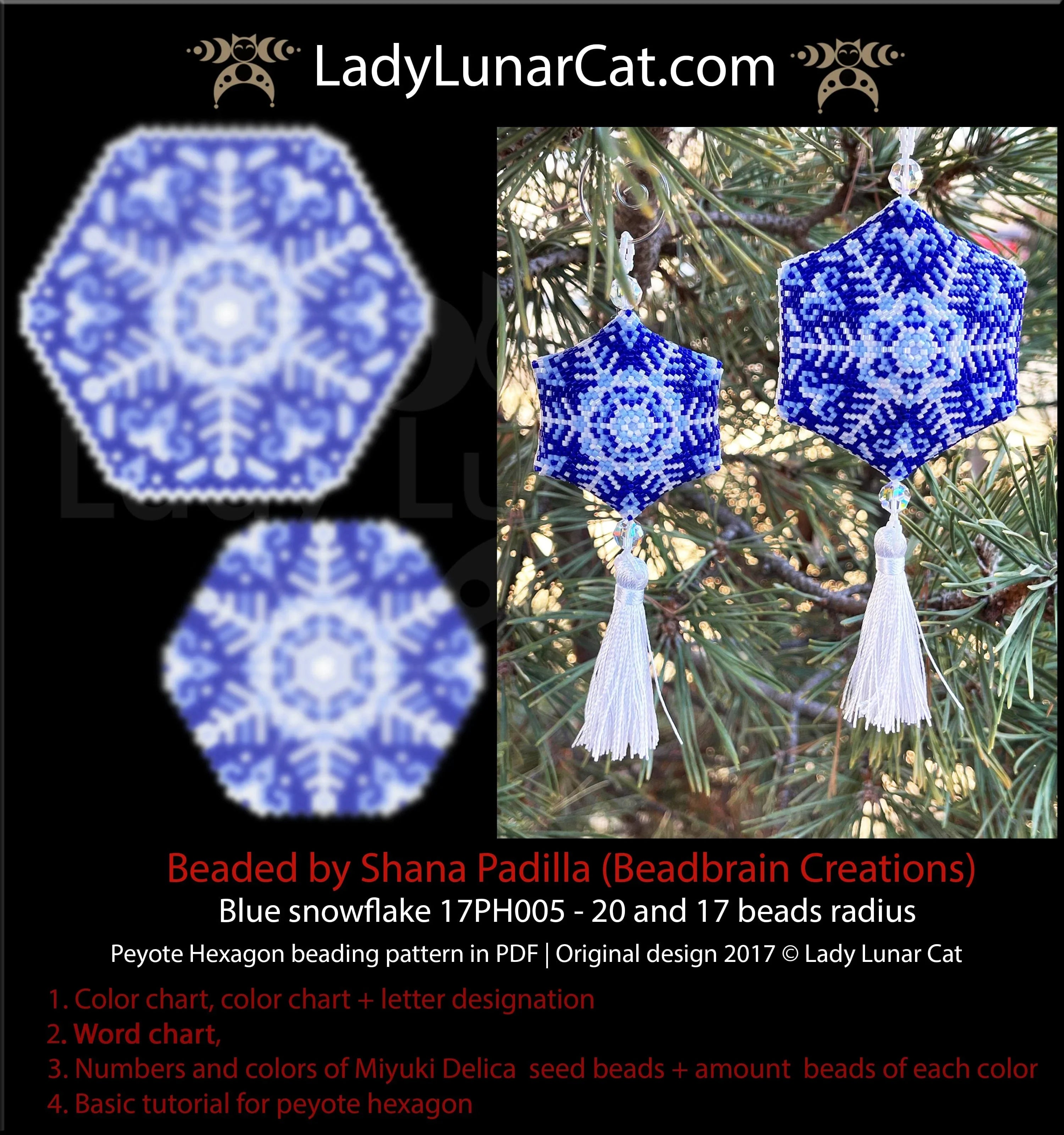 Blue snowflake hexagon — Christmas vintage pendant earrings ornament beading LadyLunarCat