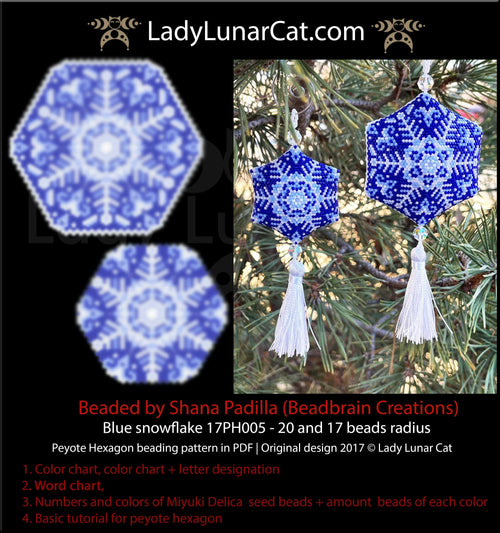 Blue snowflake hexagon — Christmas vintage pendant earrings ornament beading LadyLunarCat