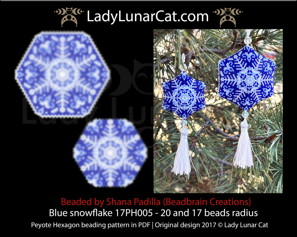 Peyote hexagon pattern for beading | Beaded hexagon Blue snowflake 17PH005 LadyLunarCat